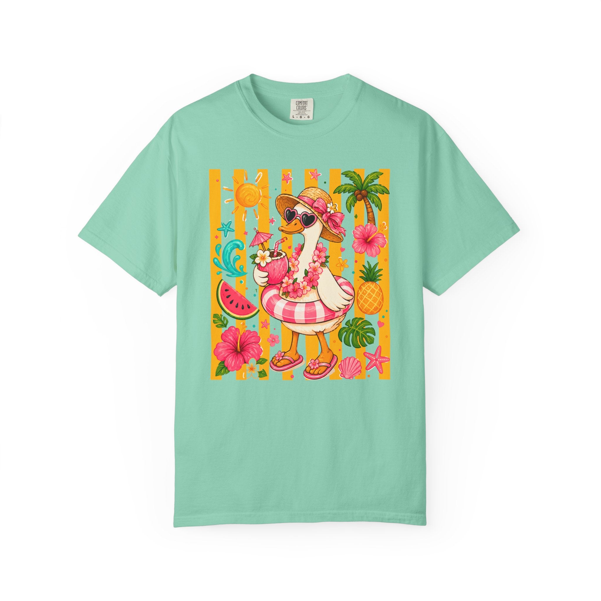 Silly Goose & Flamingo Tropical Beach Tee — Summer Vacation Shirt - Midnight Eye, LLC