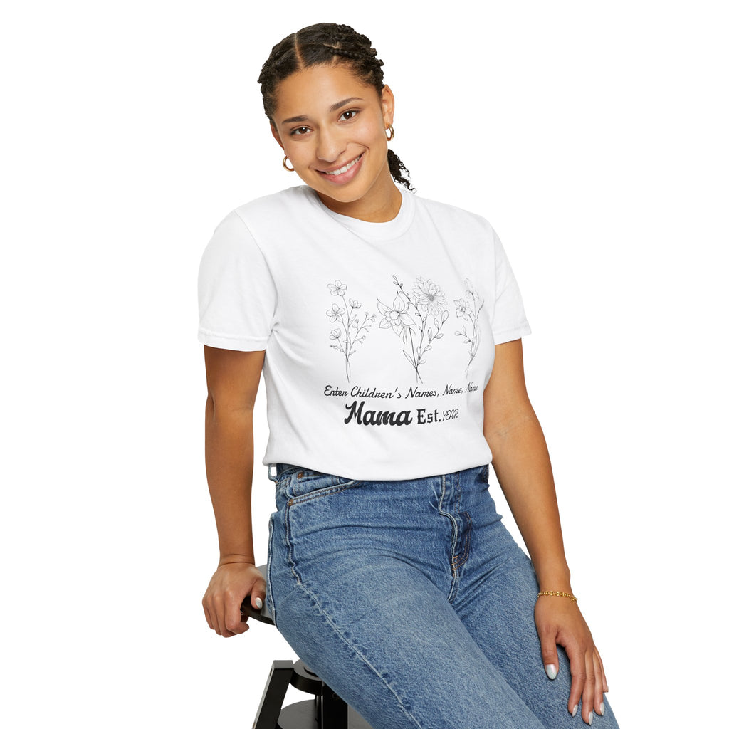 Mama Est. Personalized Floral T-Shirt — Child Name & Birth Year Tee - Midnight Eye, LLC
