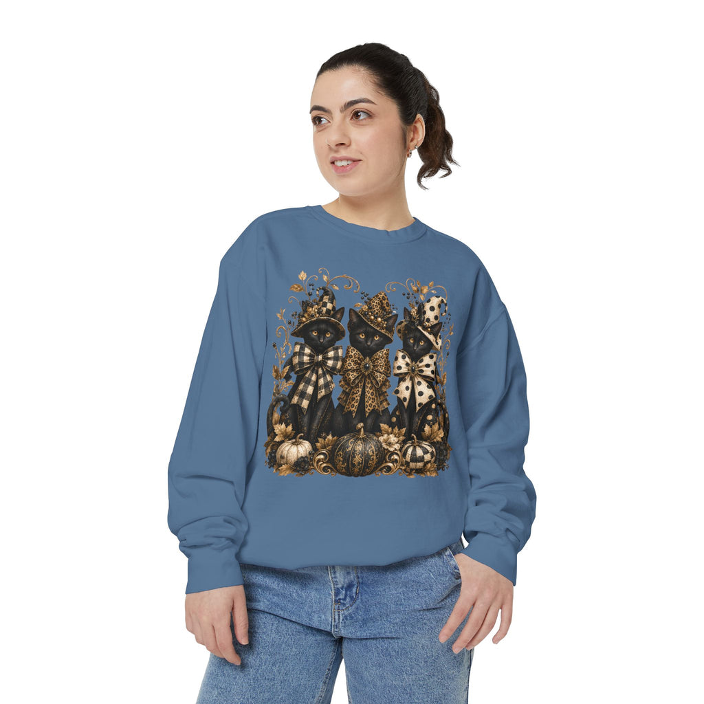 Fall Cats and Pumpkins Crewneck — Comfort Colors Unisex Fleece. Midnight Eye, LLC