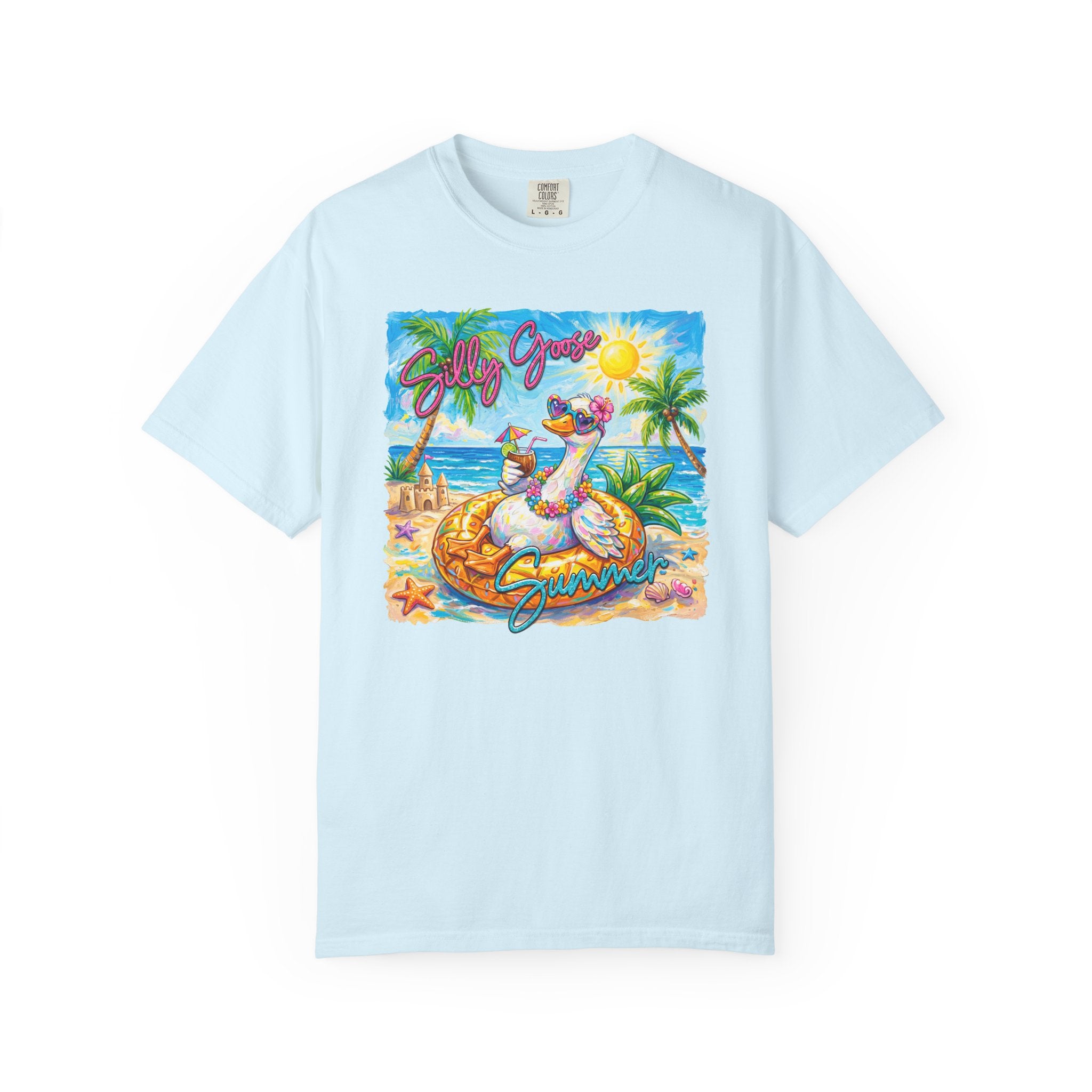 Silly Goose Summer T-Shirt - Colorful Summer Girl Tee - Beach Tee - Tropical T-Shirt - Midnight Eye, LLC
