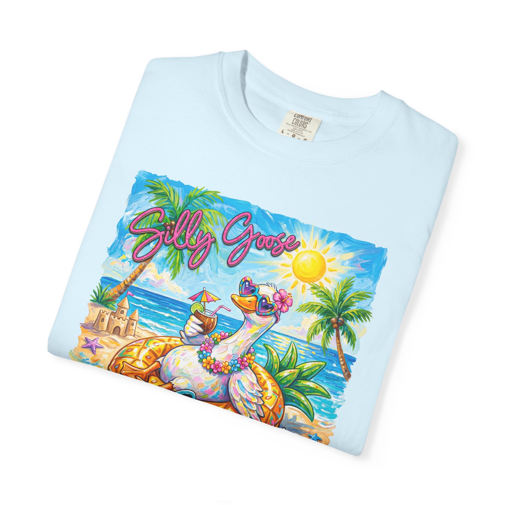 Silly Goose Summer T-Shirt - Colorful Summer Girl Tee - Beach Tee - Tropical T-Shirt - Midnight Eye, LLC