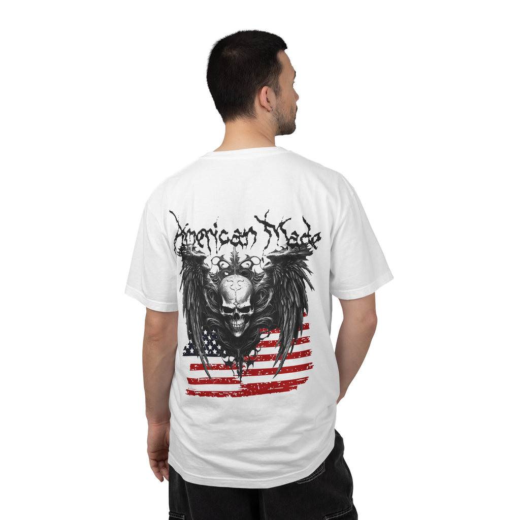 Freedom Skull Tee — Gothic Skull Wings with Distressed American Flag - Streetwear T-Shirt - Midnight Eye, LLC