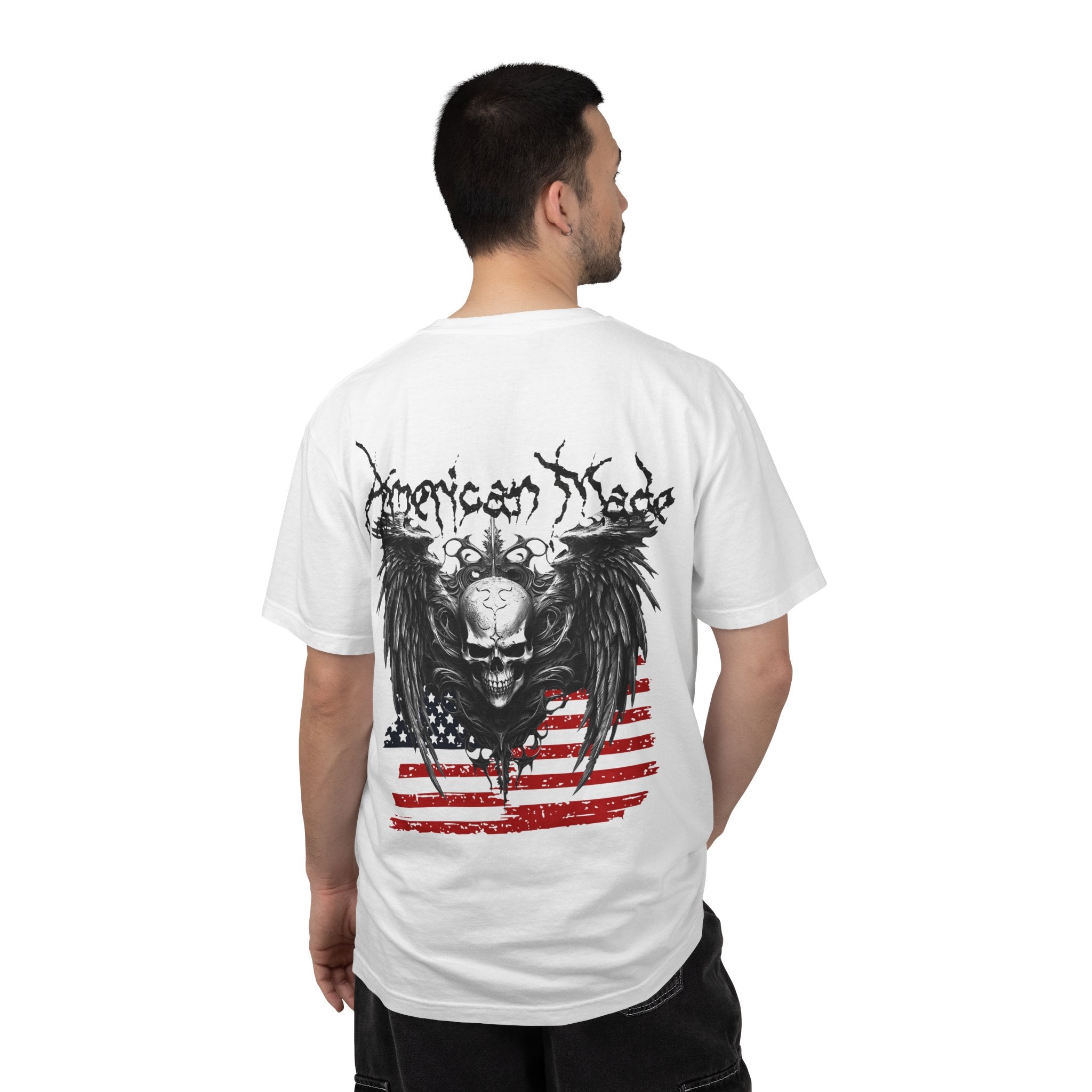 Freedom Skull Tee — Gothic Skull Wings with Distressed American Flag - Streetwear T-Shirt - Midnight Eye, LLC