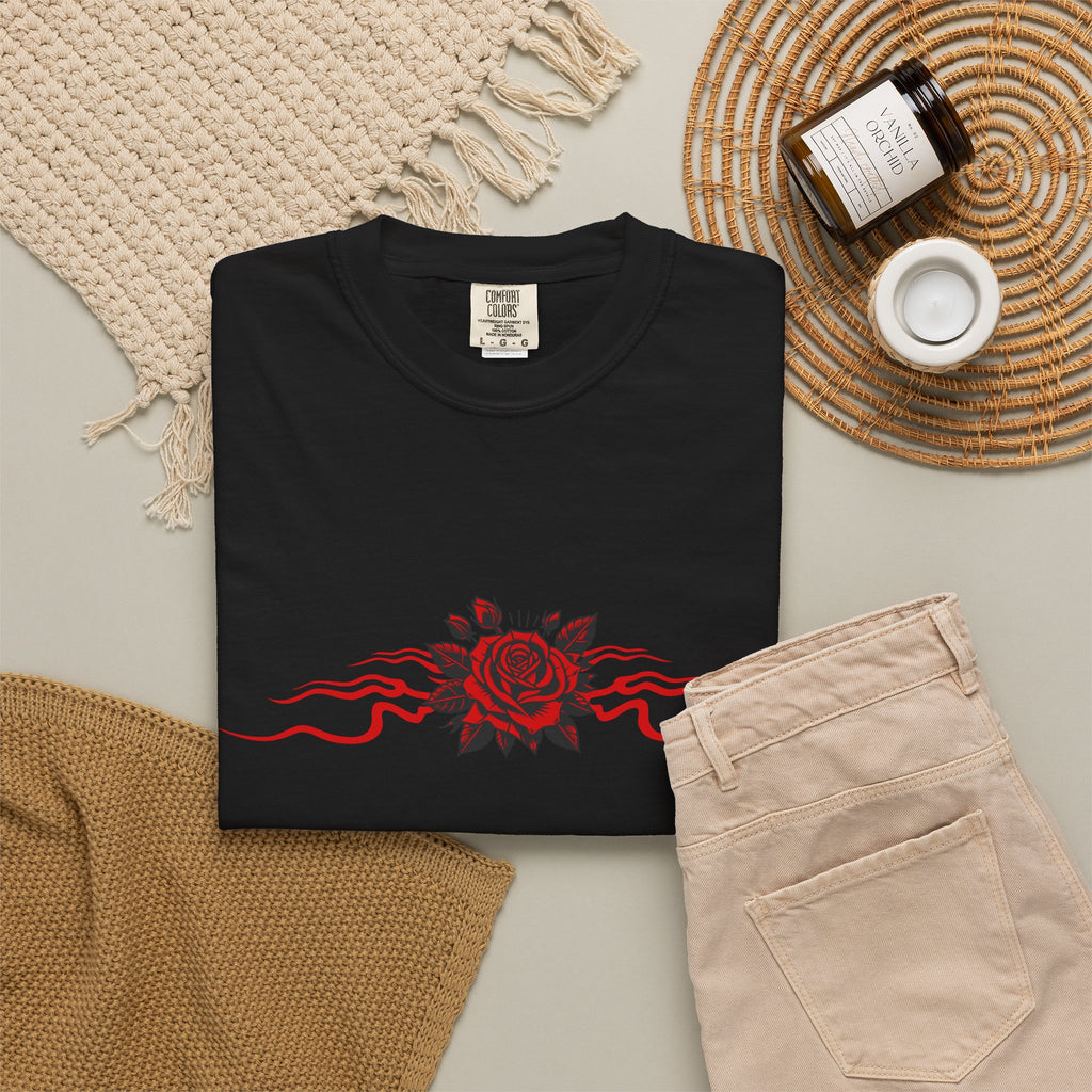 Winged-Eye Graphic Tee — Third Eye Rock Band Shirt - Streetwear Tee - Gothic Red Rose T-Shirt. Midnight Eye, LLC