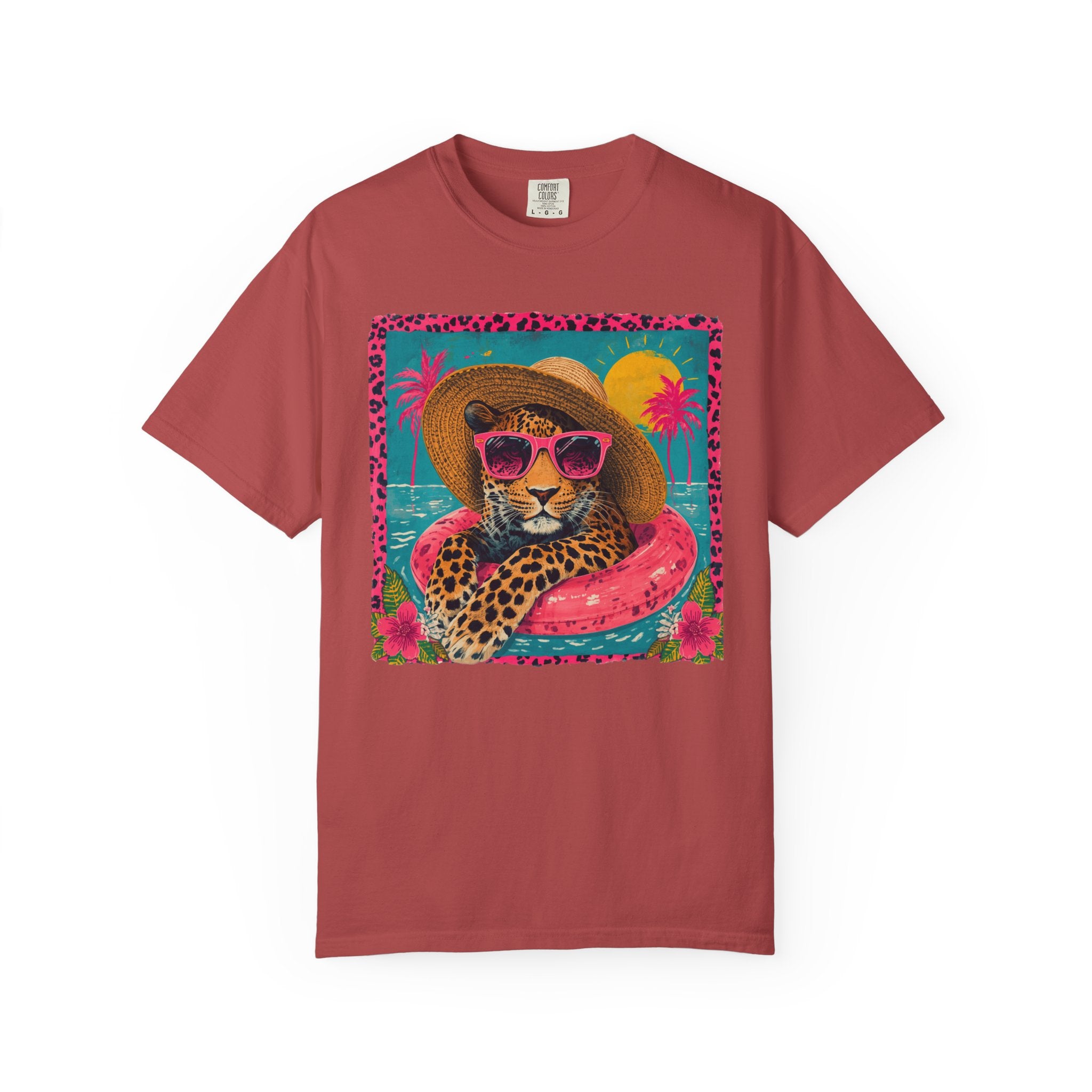 T-Shirt — Tropical Leopard in Sunglasses Summer Graphic - Sassy Vacation T-Shirt. Midnight Eye, LLC.