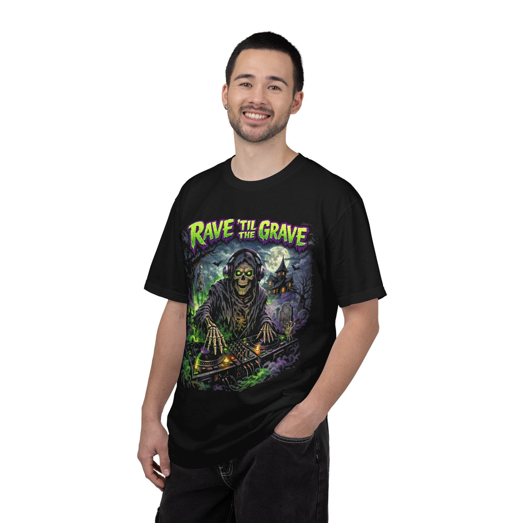 Rave Zombie Graphic T-Shirt — Gothic DJ Skeleton Halloween Tee. Midnight Eye, LLC