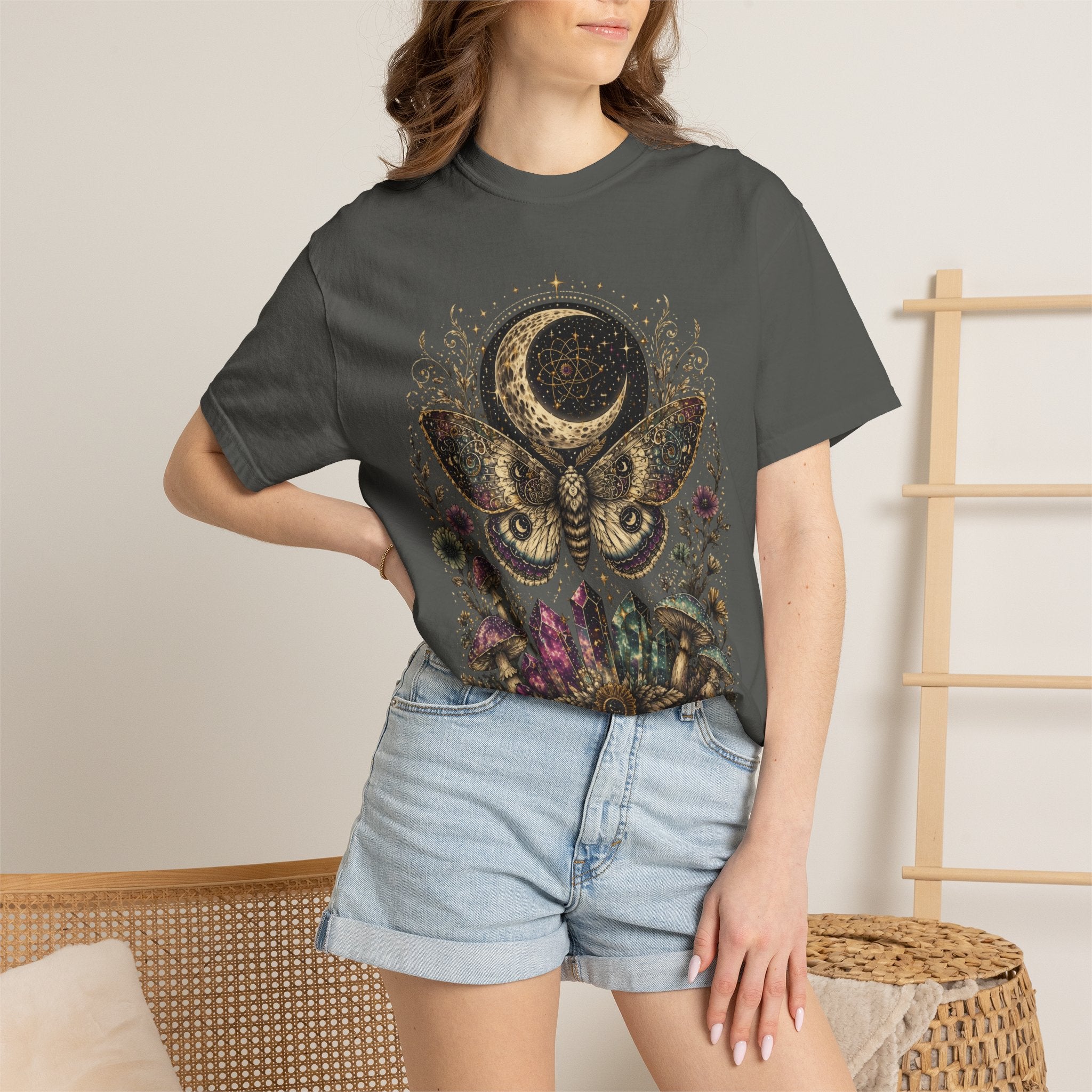 Mystic Moon Moth T-Shirt — Celestial Moth & Crescent Moon Graphic Tee