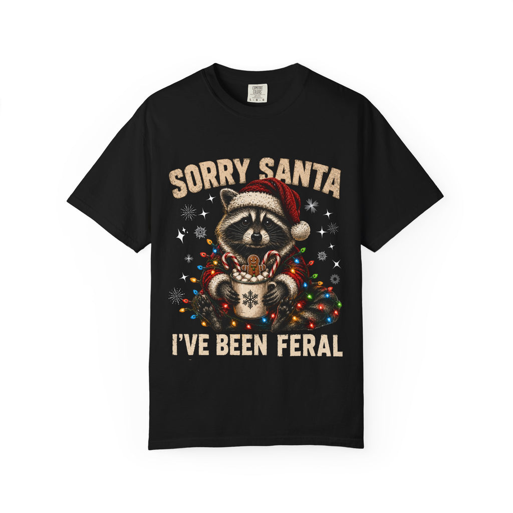 Sorry Santa I've Been Feral Cute Raccoon Christmas T-Shirt - Funny Racoon Tee