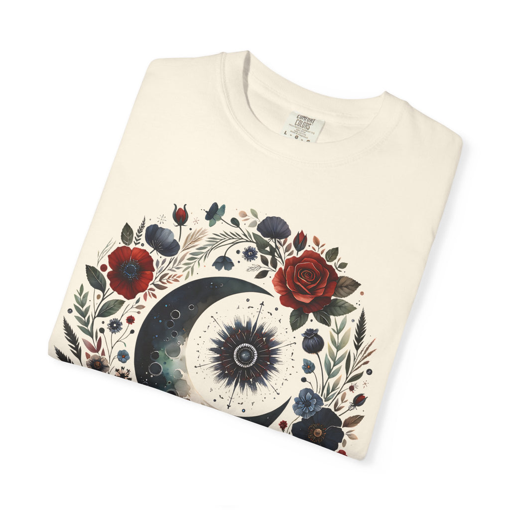 Mystical Moon T-Shirt — “Stay Mystical” Floral Crescent Tee - Dark Aesthetic T-Shirt, Mid Night Eye, LLC