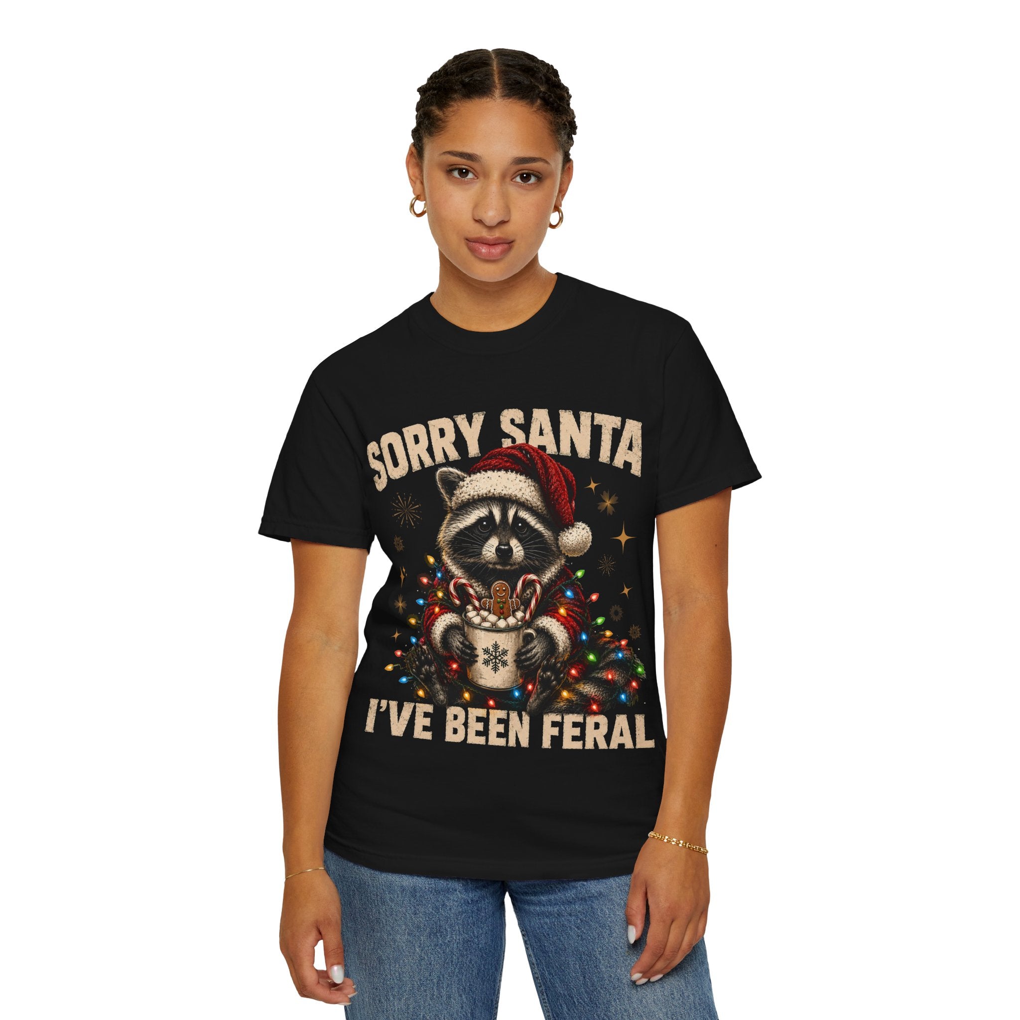 Sorry Santa I've Been Feral Cute Raccoon Christmas T-Shirt - Funny Racoon Tee