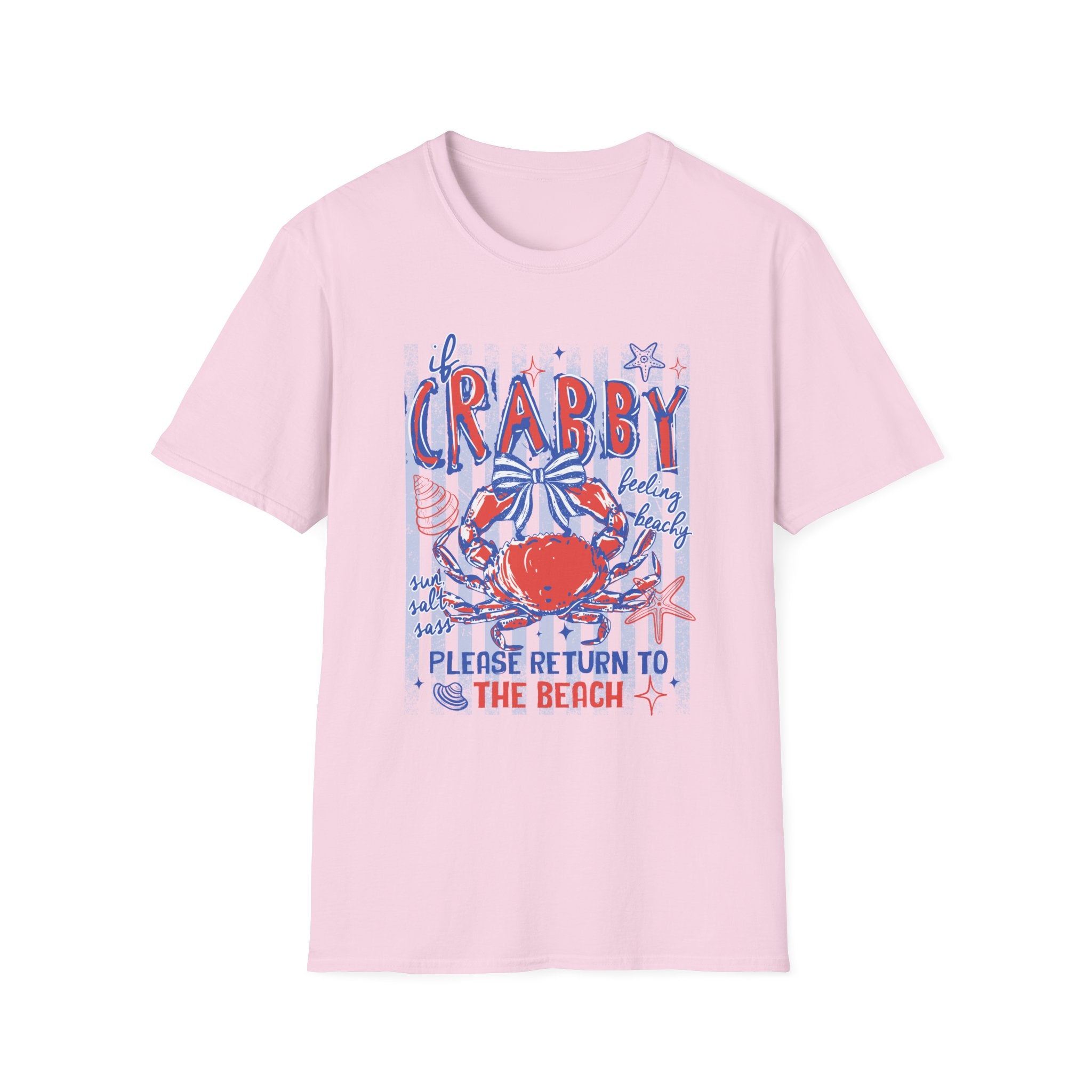 Crabby Beach T-Shirt — "If Crabby, Please Return to the Beach" Funny Summer Tee. Midnight Eye LLC.