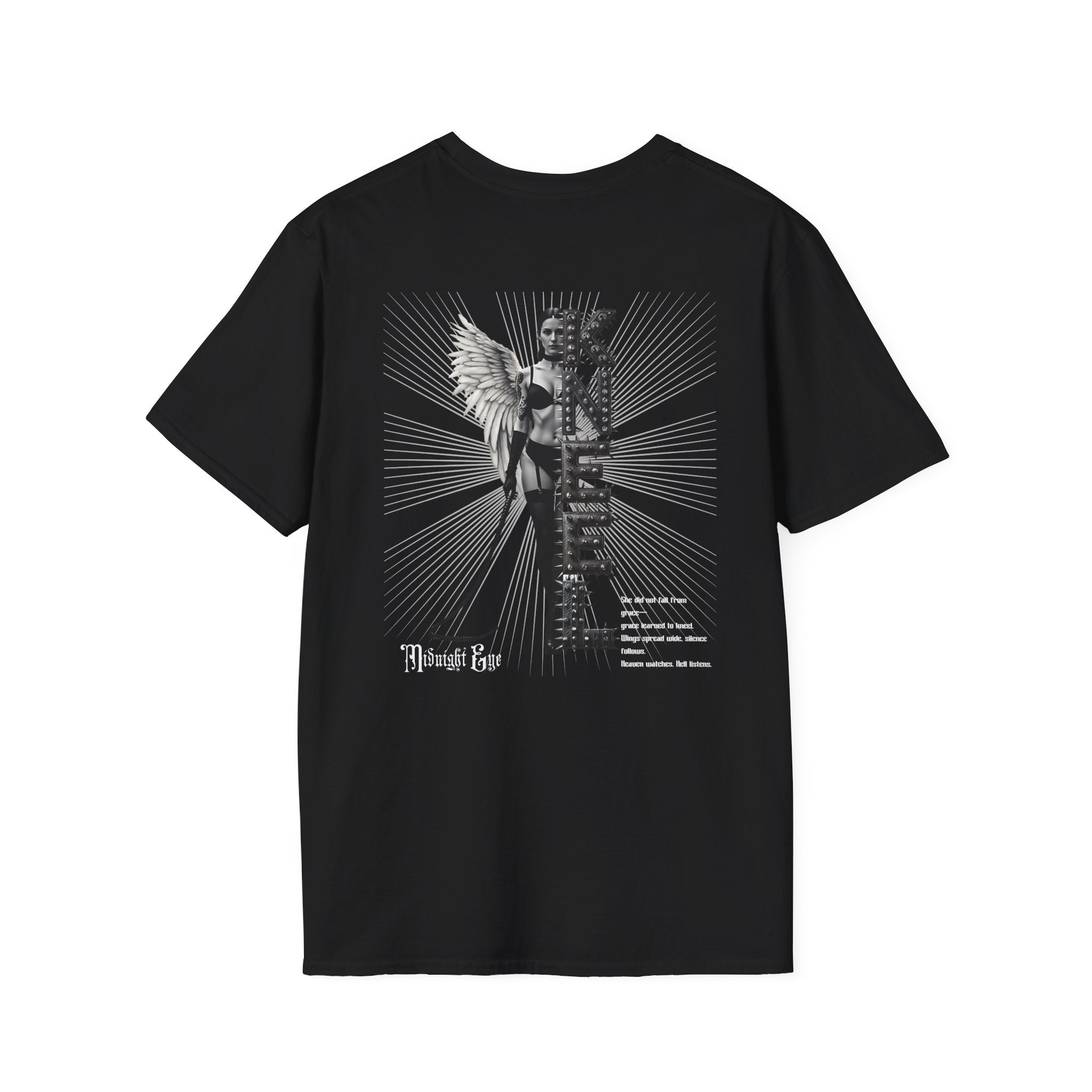 Gothic Angel Graphic Tee — "Soft is Not My Role" - Dark Angel T-Shirt - BDSM Domination Tee - Midnight Eye, LLC