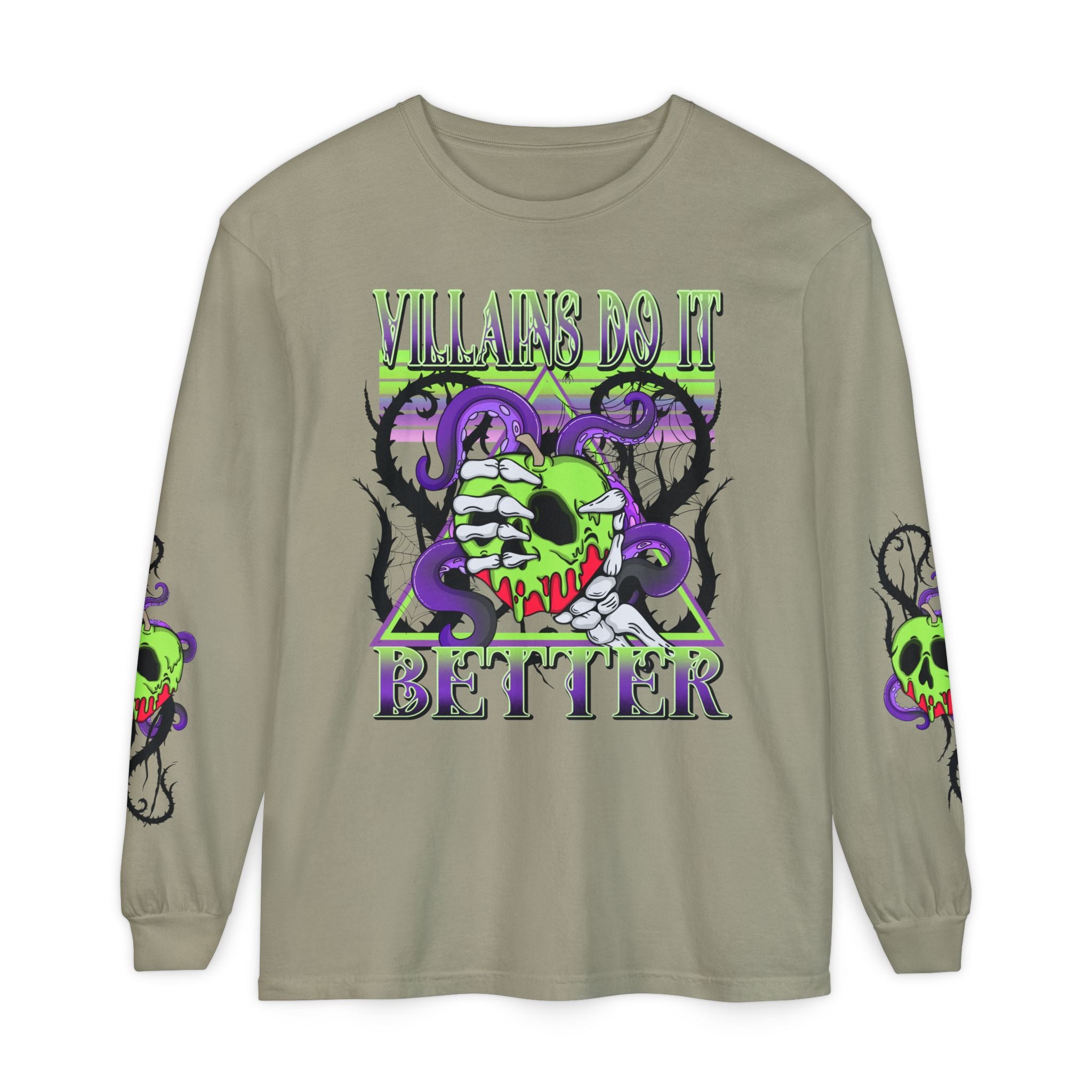 Villains Do It Better Long Sleeve Tee - Halloween Villains Graphic T-Shirt. Midnight Eye, LLC