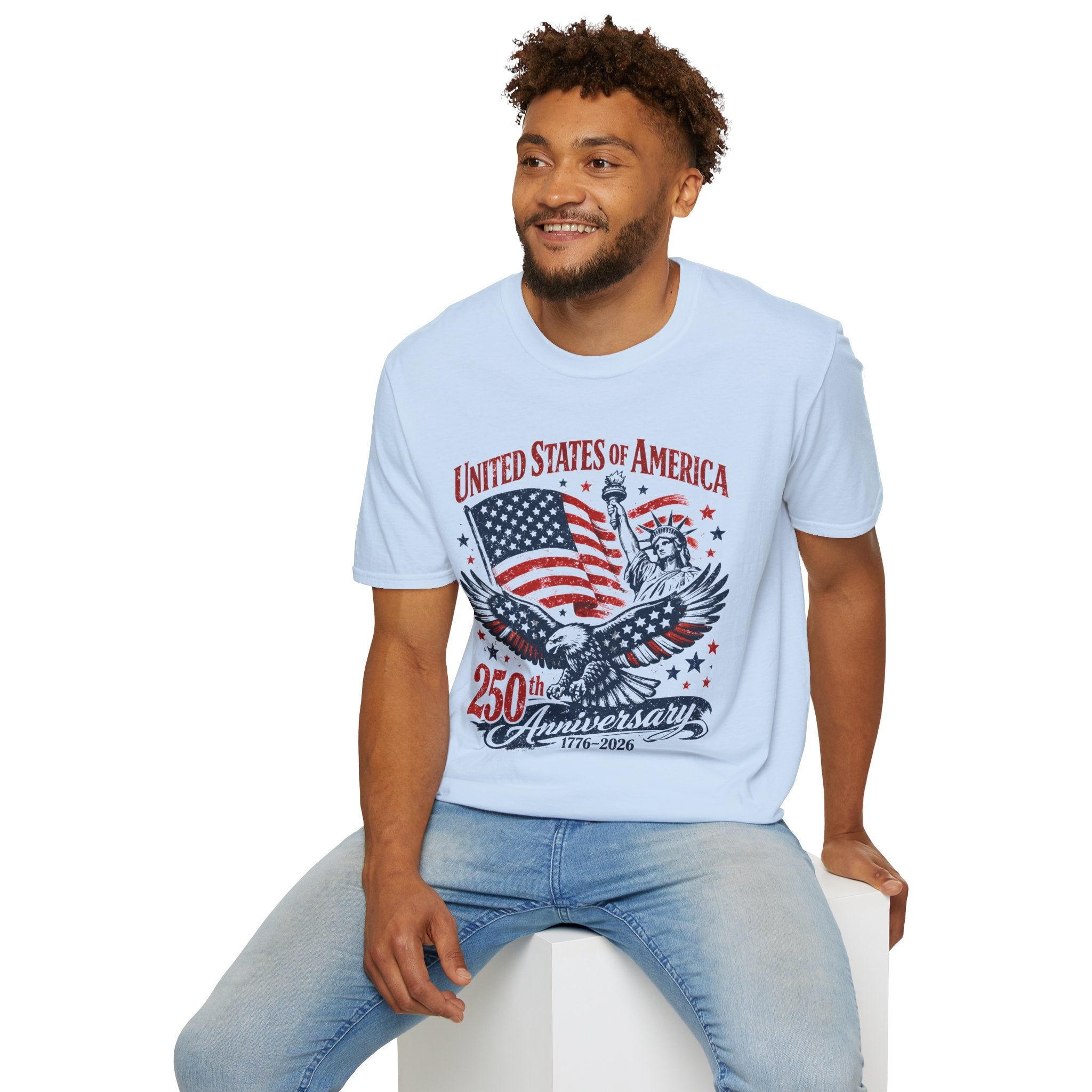 250th Anniversary USA T-Shirt – American Flag, Eagle & Statue of Liberty Patriotic Tee - Midnight Eye, LLC