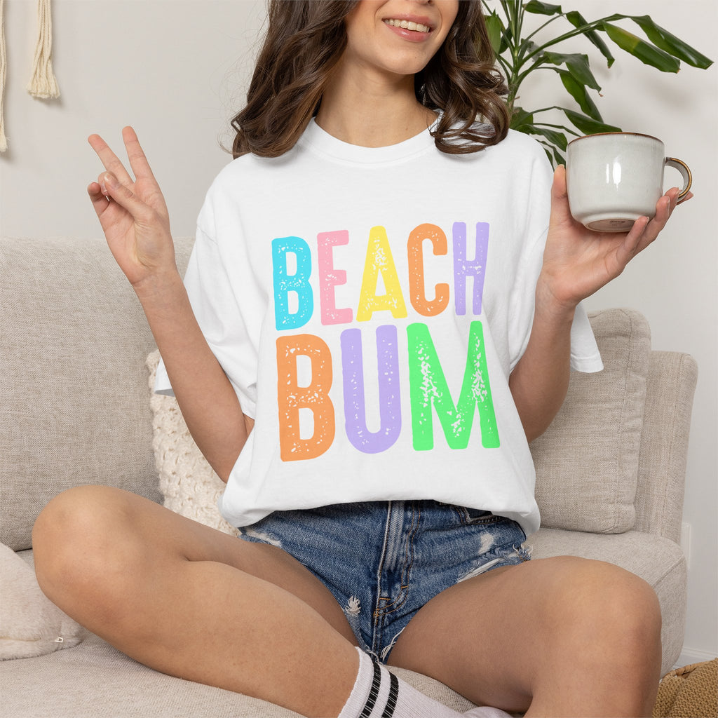 Beach Bum Summer T-Shirt — Bright Colorful Beach Tee - Midnight Eye, LLC
