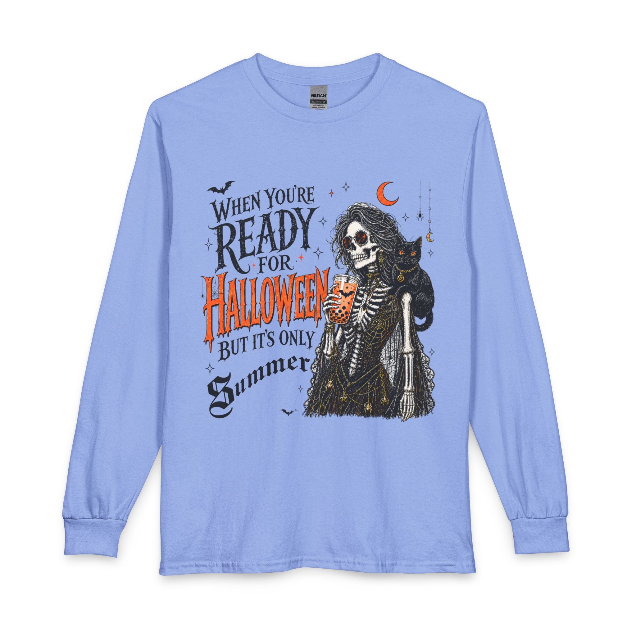 Halloween-Ready Skeleton Long Sleeve Tee — "When You're Ready for Halloween but It's Only Summer"