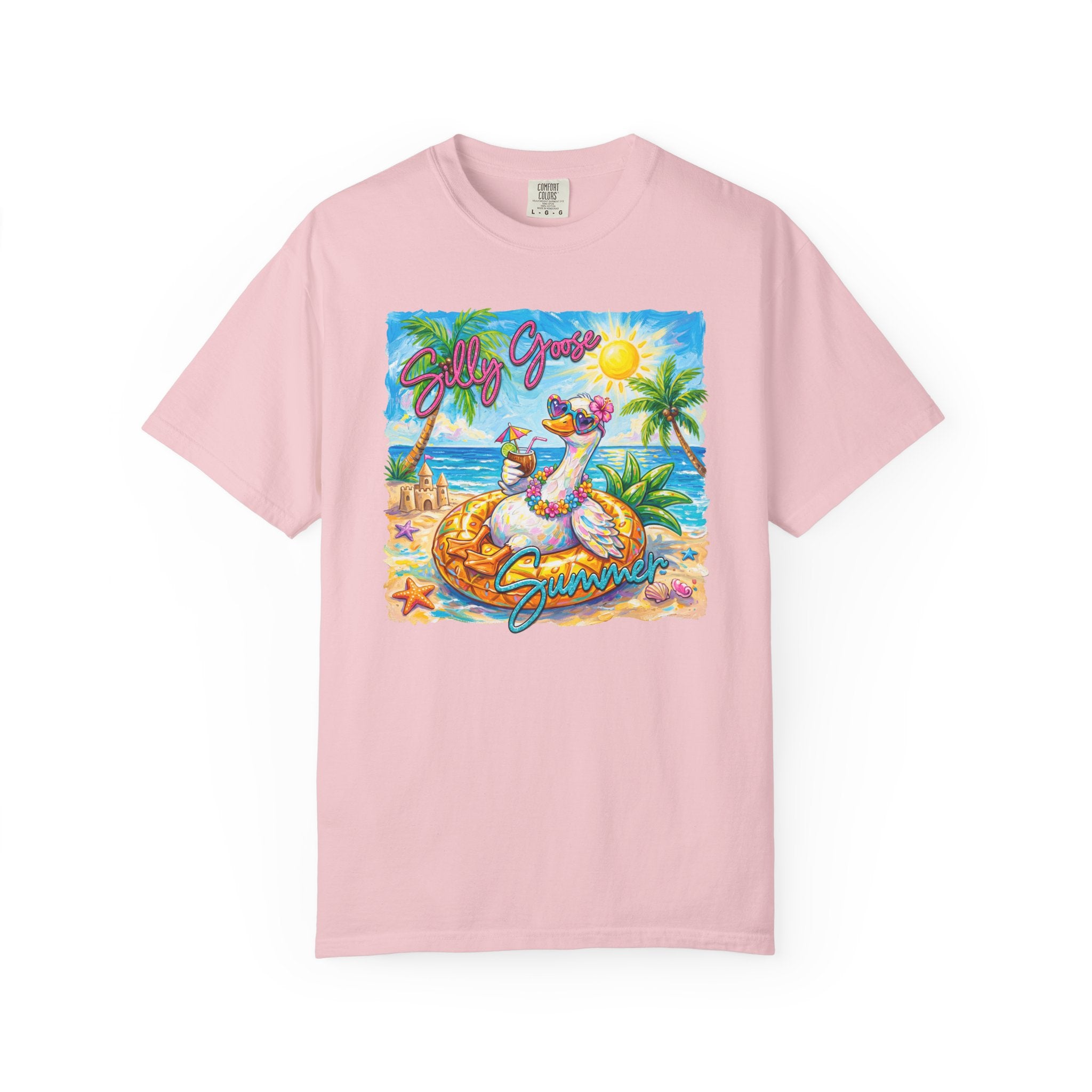 Silly Goose Summer T-Shirt - Colorful Summer Girl Tee - Beach Tee - Tropical T-Shirt - Midnight Eye, LLC