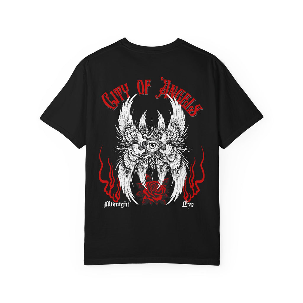 Winged-Eye Graphic Tee — Third Eye Rock Band Shirt - Streetwear Tee - Gothic Red Rose T-Shirt. Midnight Eye, LLC