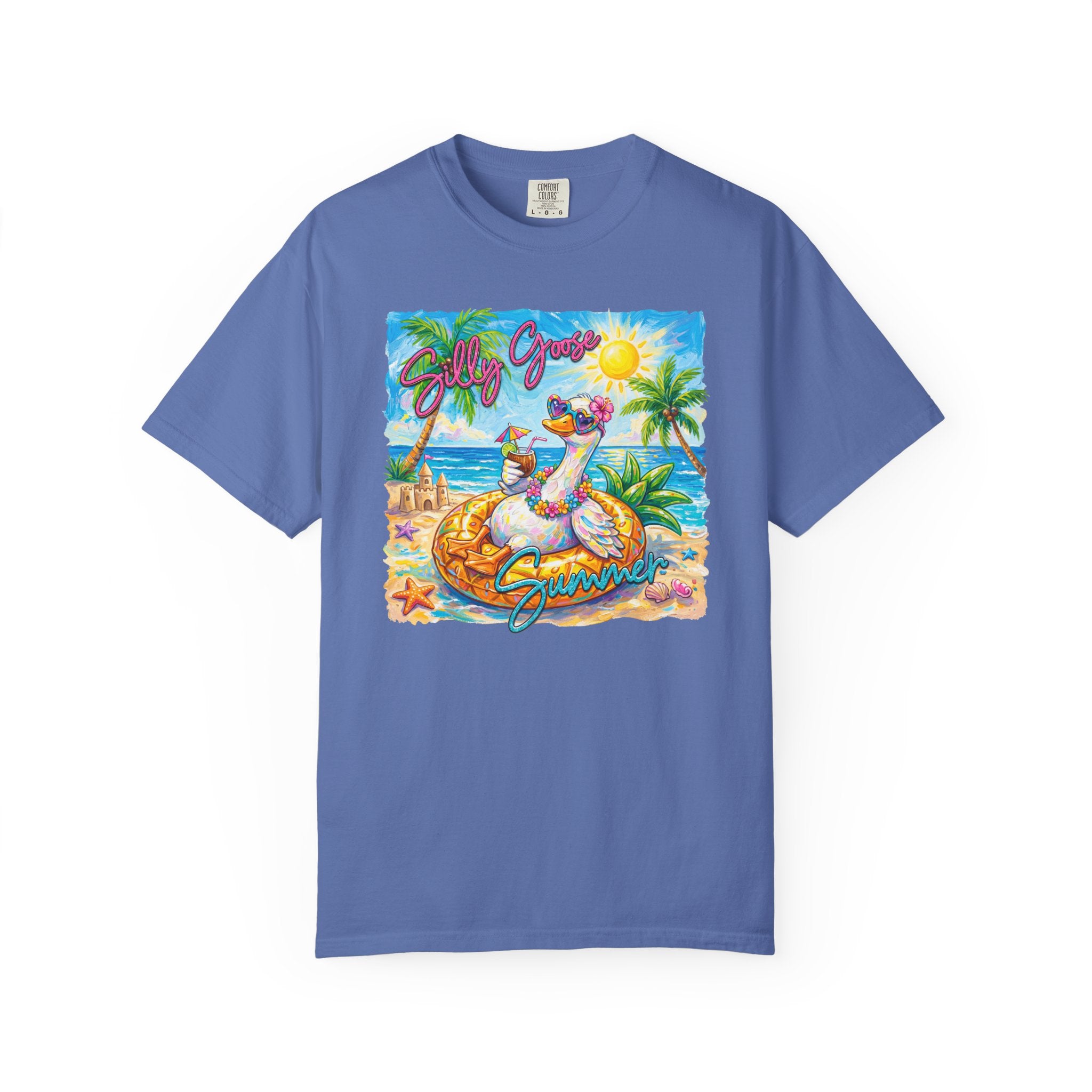Silly Goose Summer T-Shirt - Colorful Summer Girl Tee - Beach Tee - Tropical T-Shirt - Midnight Eye, LLC
