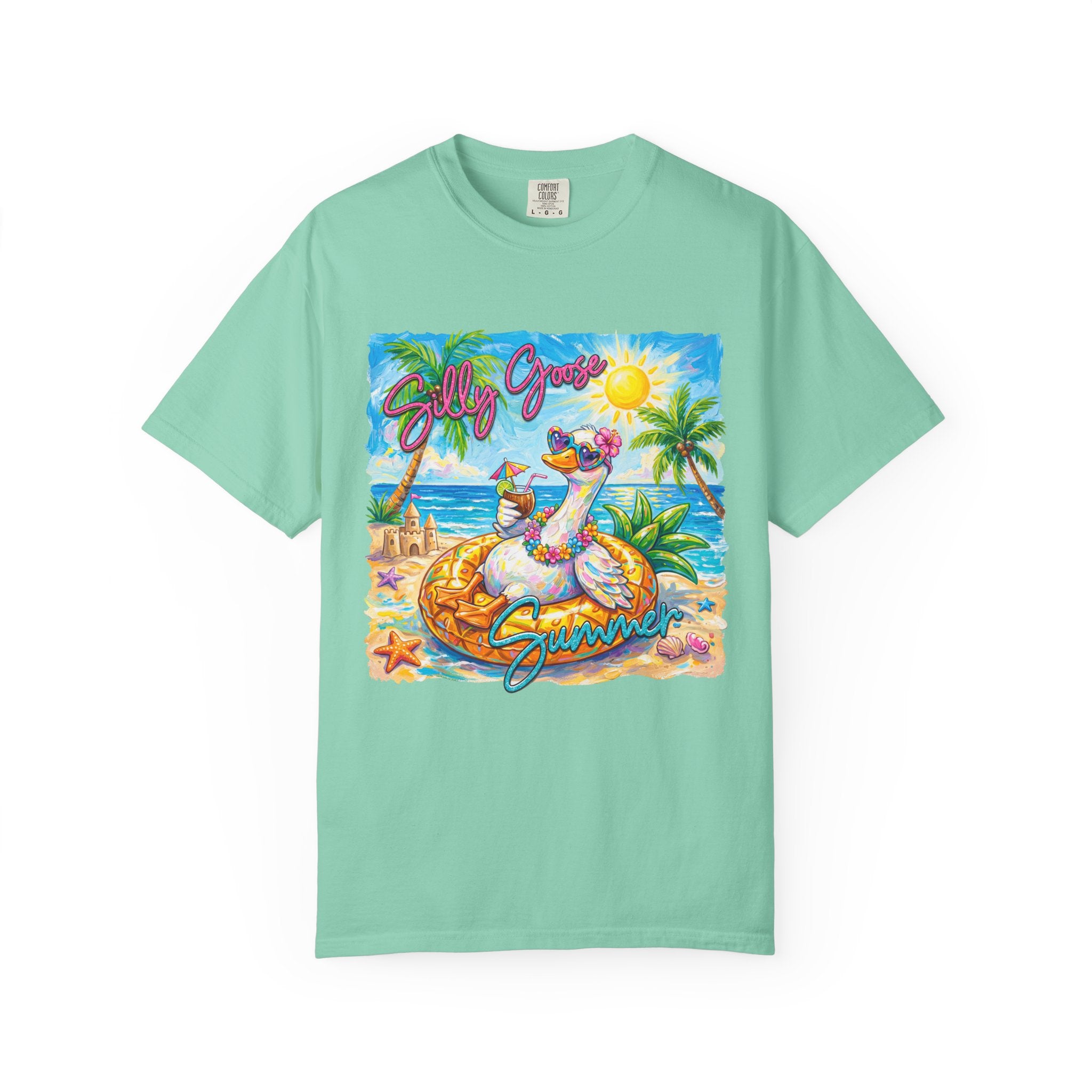Silly Goose Summer T-Shirt - Colorful Summer Girl Tee - Beach Tee - Tropical T-Shirt, Midnight Eye, LLC