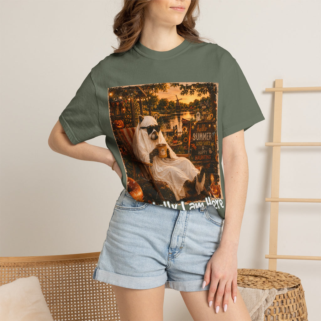 Mentally I Am Here Beach Racoon T-Shirt - Ghost Racoon Summerween Tee