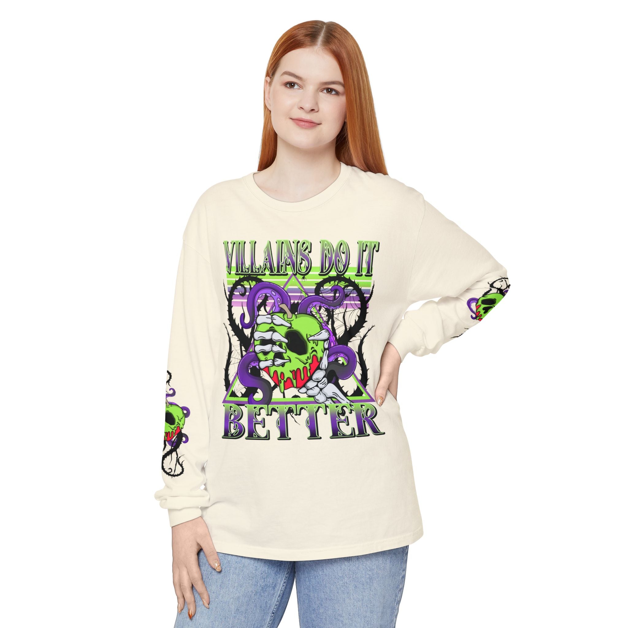 Villains Do It Better Long Sleeve Tee - Halloween Villains Graphic T-Shirt. Midnight Eye, LLC