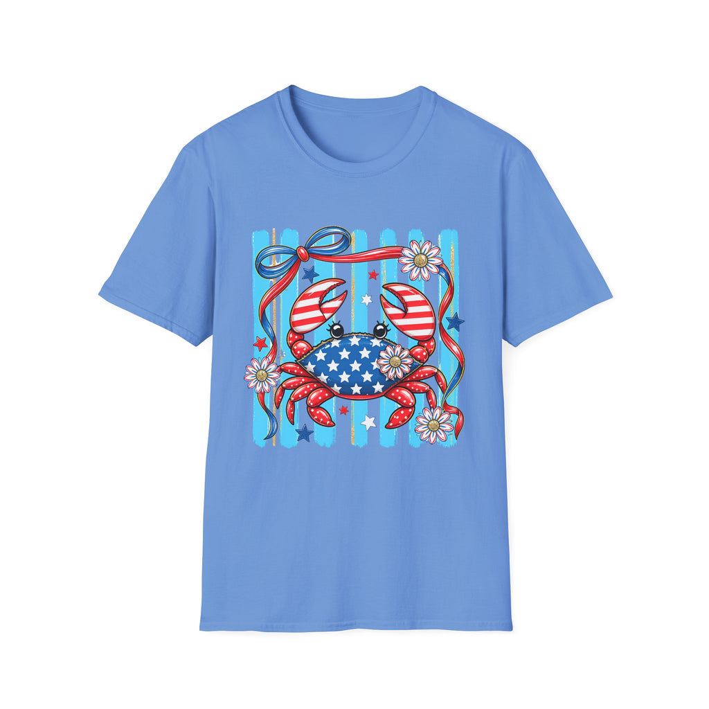 Patriotic Crab T-Shirt — American Flag Red White Blue Beach Tee Patriotic Crab T-Shirt — Preppy Cute and Funny Crab Tee. Midnight Eye, LLC.