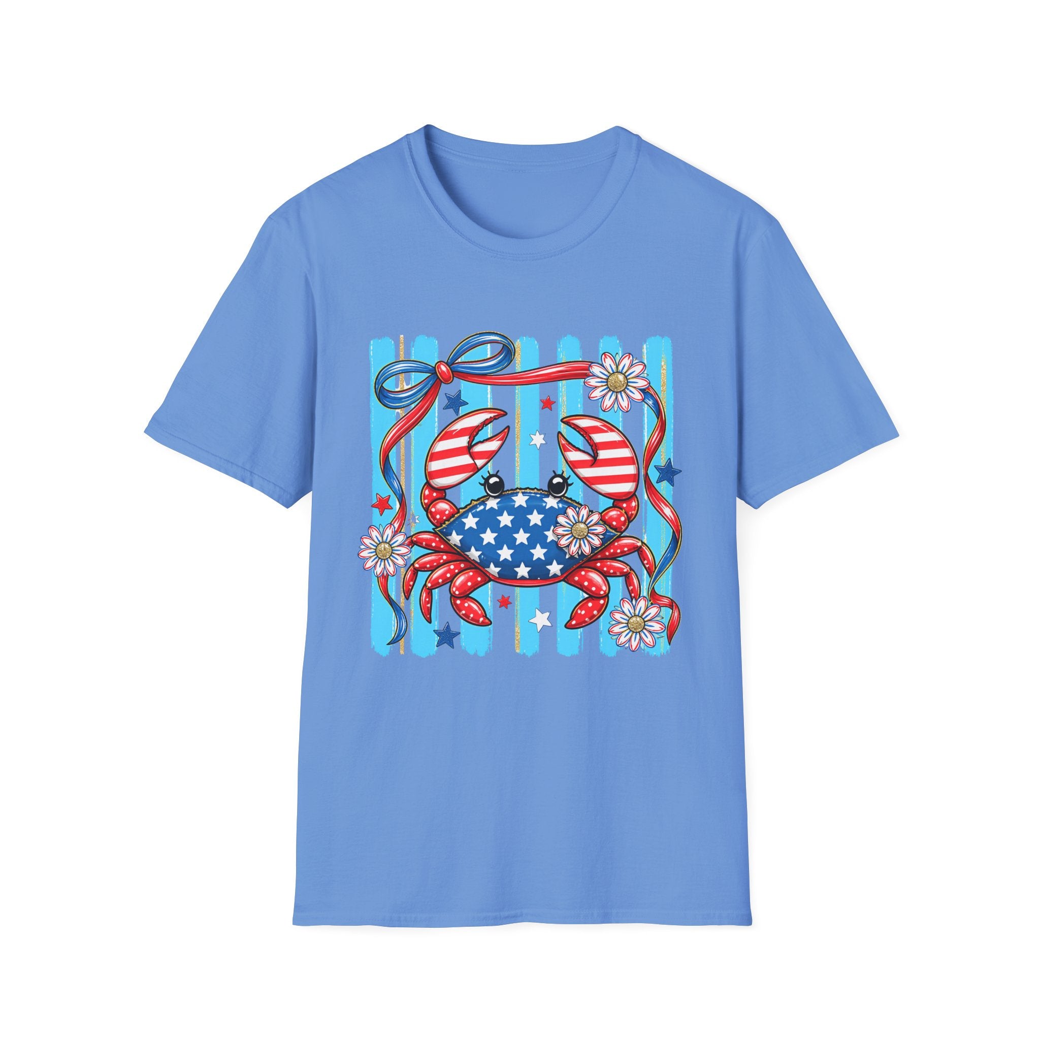 Patriotic Crab T-Shirt — American Flag Red White Blue Beach Tee Patriotic Crab T-Shirt — Preppy Cute and Funny Crab Tee. Midnight Eye, LLC.