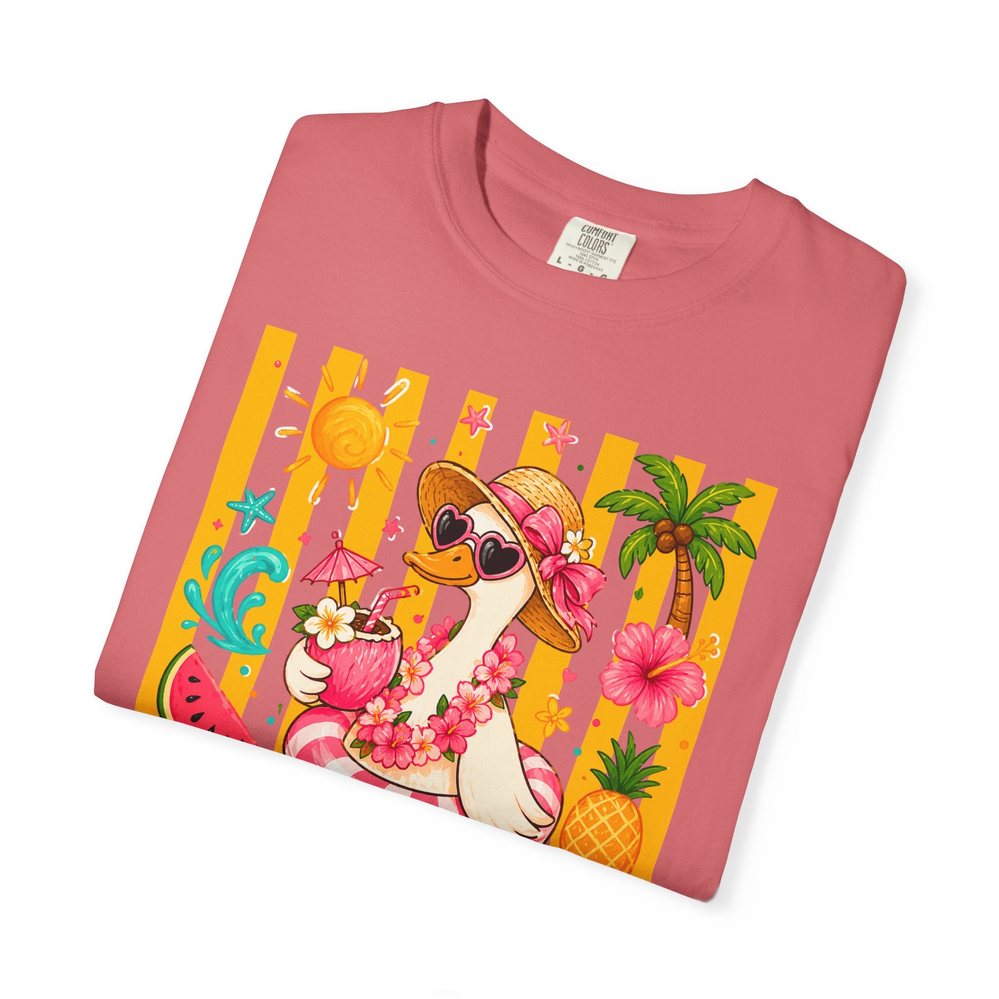 Silly Goose & Flamingo Tropical Beach Tee — Summer Vacation Shirt - Midnight Eye, LLC