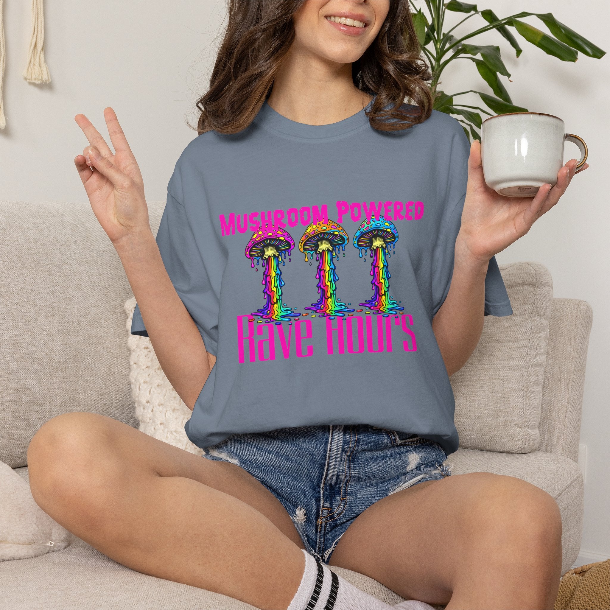 Rave Mushroom T-Shirt — “Mushroom Powered” Psychedelic Festival Tee - Midnight Eye, LLC