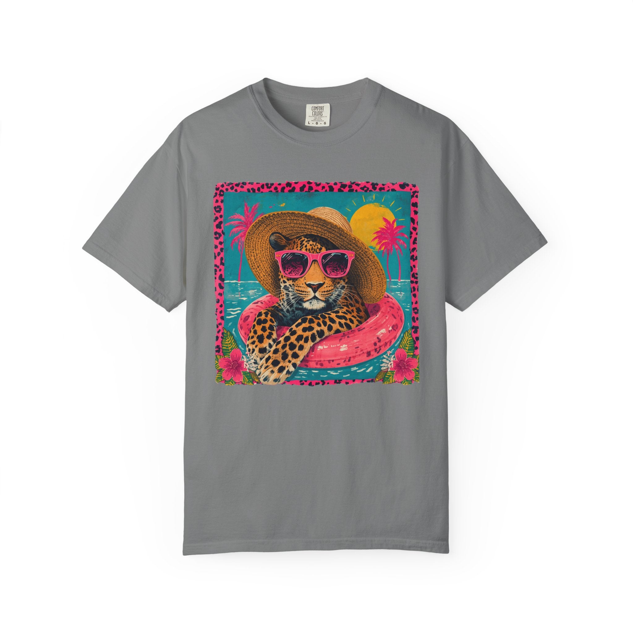 T-Shirt — Tropical Leopard in Sunglasses Summer Graphic - Sassy Vacation T-Shirt. Midnight Eye, LLC.