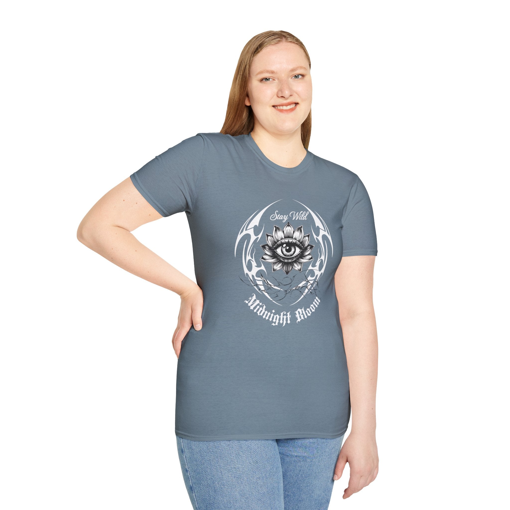 Stay Wild Midnight Moon T-Shirt — Mystical Lotus Eye Graphic Tee - Goth Tee - Dark Aesthetic T-Shirt - Midnight Eye, LLC