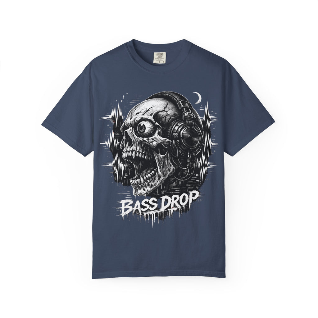 Bass Drop Skull T-Shirt — DJ Headphones Graphic Tee - Streetwear T-Shirt. Midnight Eye, LLC