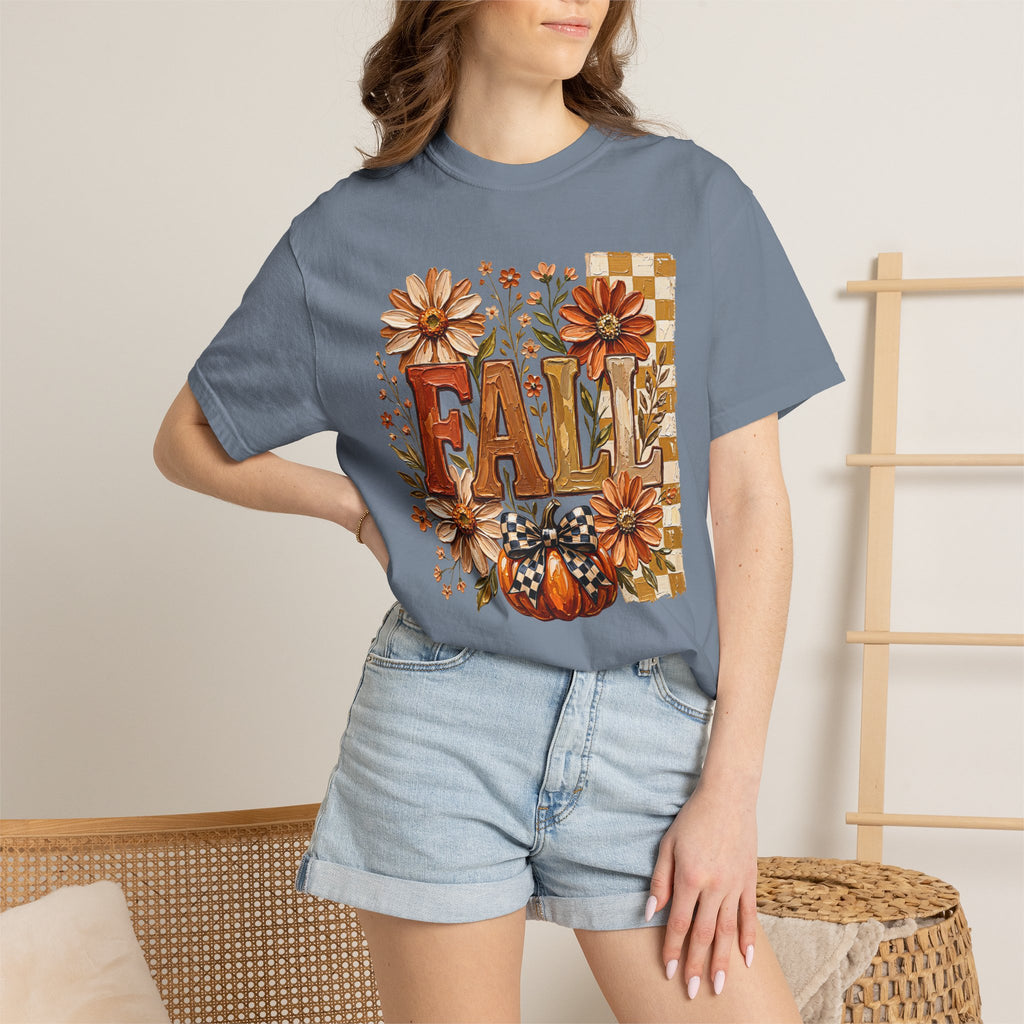 Fall Floral Pumpkin T-Shirt — Rustic Autumn Graphic Tee. Midnight Eye, LLC