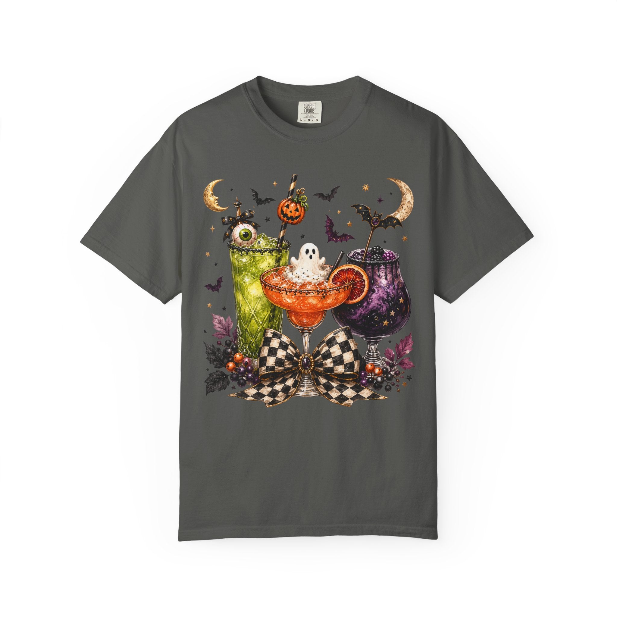Halloween Cocktail T-Shirt — Spooky Drinks, Cute Bats & Pumpkins