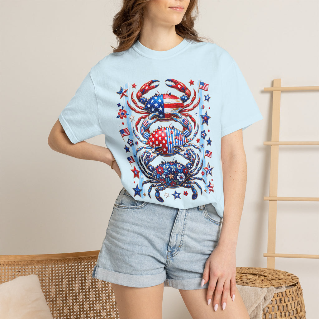 Patriotic Crab T-Shirt — Red White Blue Fourth of July Tee - Faux Brushstroke Graphic Tee