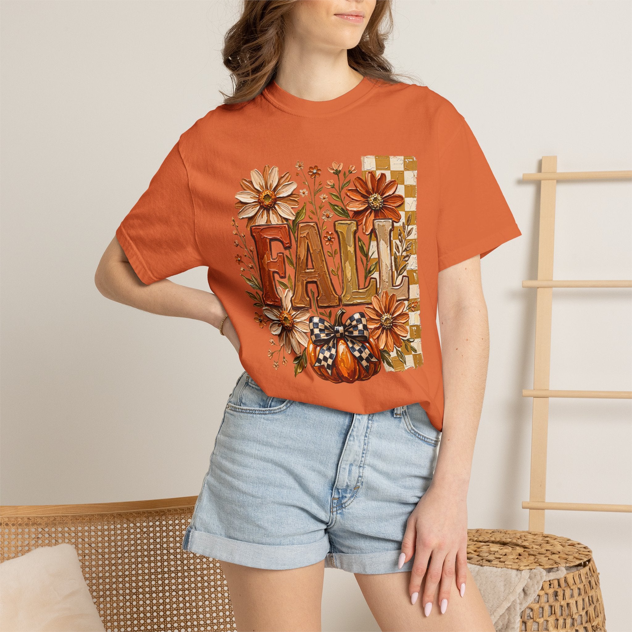 Fall Floral Pumpkin T-Shirt — Rustic Autumn Graphic Tee. Midnight Eye, LLC