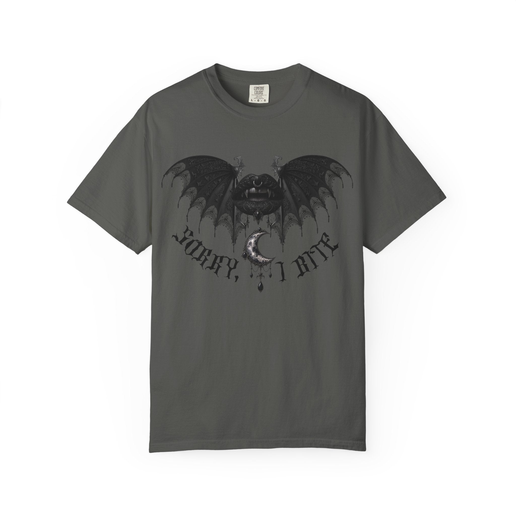 Gothic Bat Wings T‑Shirt — Dark Vampire Black Lips Graphic Tee. Midnight Eye, LLC