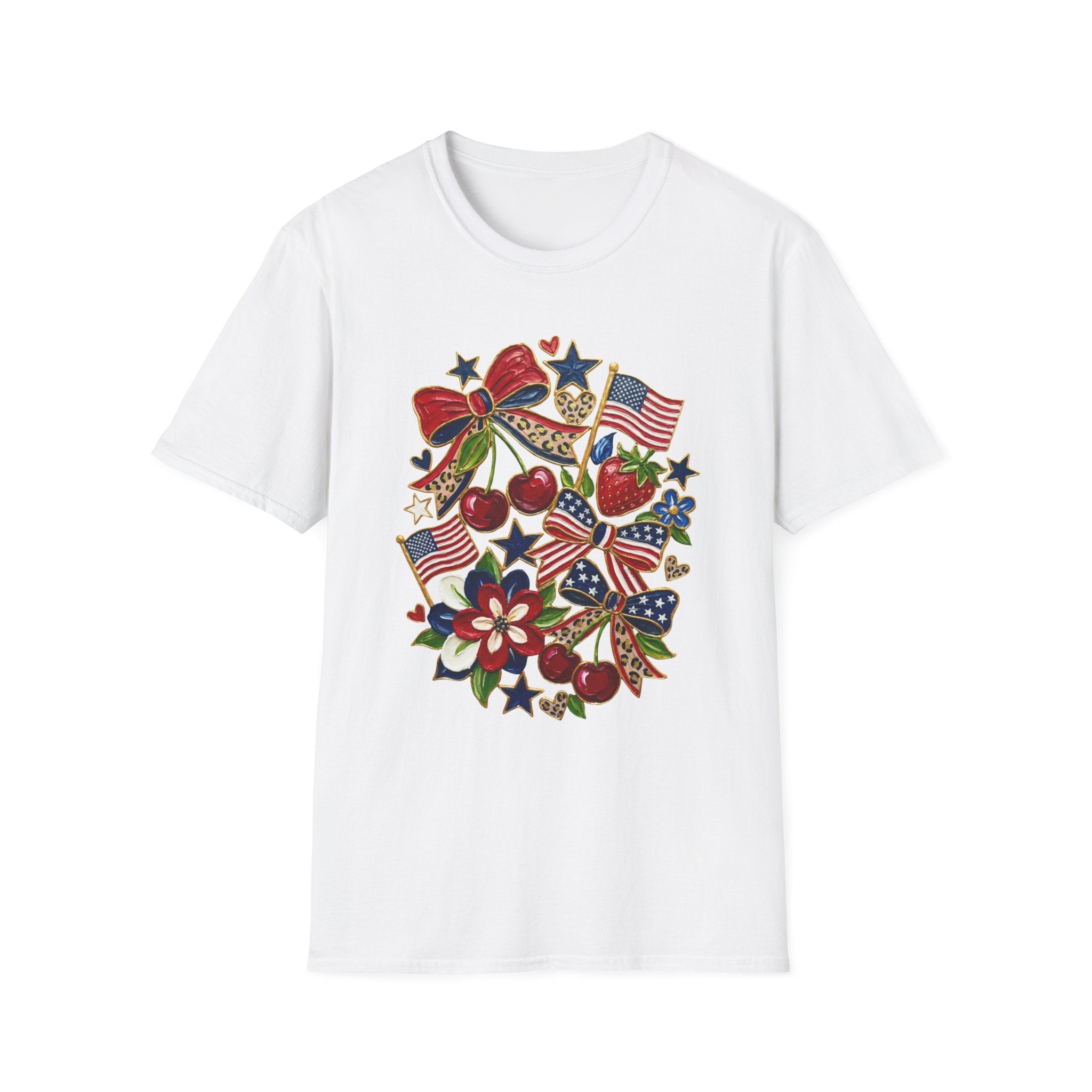 Patriotic Floral Americana T-Shirt - Faux Acrylic Paint Design - 4th of July T-Shirt - Midnight Eye, LLC