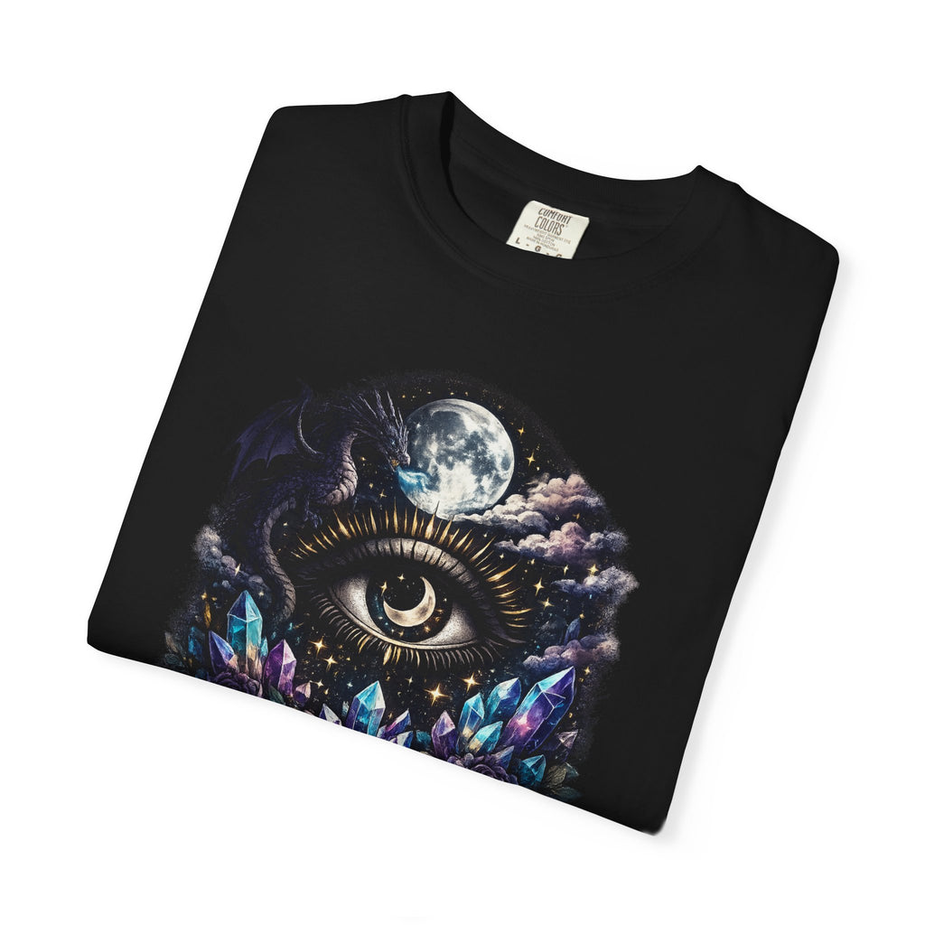 Mystic Third Eye T-shirt — Celestial Moon, Crystals & Dragon Eye Graphic Tee - Dark Aesthetic Tee - Midnight Eye, LLC