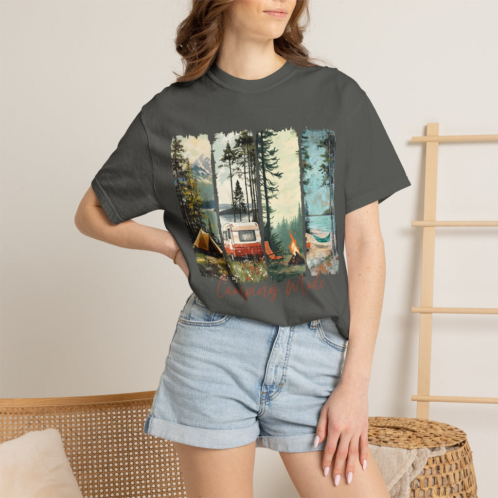 Camping Vibes T-Shirt — 'Camping Mode' Scenic Camper Retro Graphic Tee - Family Adventure Tee - Outdoor Tee. Midnight Eye, LLC