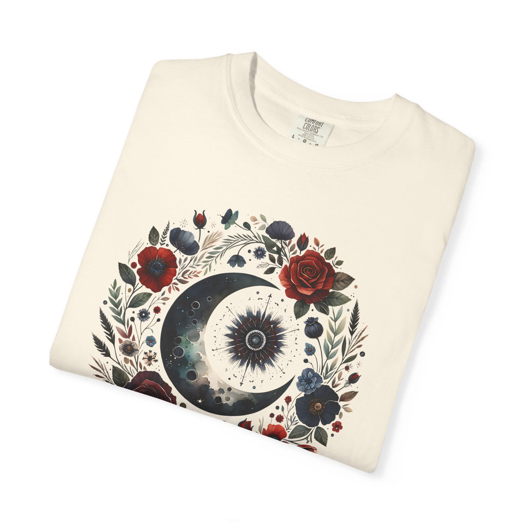 Mystical Moon T-Shirt — “Stay Mystical” Floral Crescent Tee - Dark Aesthetic T-Shirt - Midnight Eye, LLC