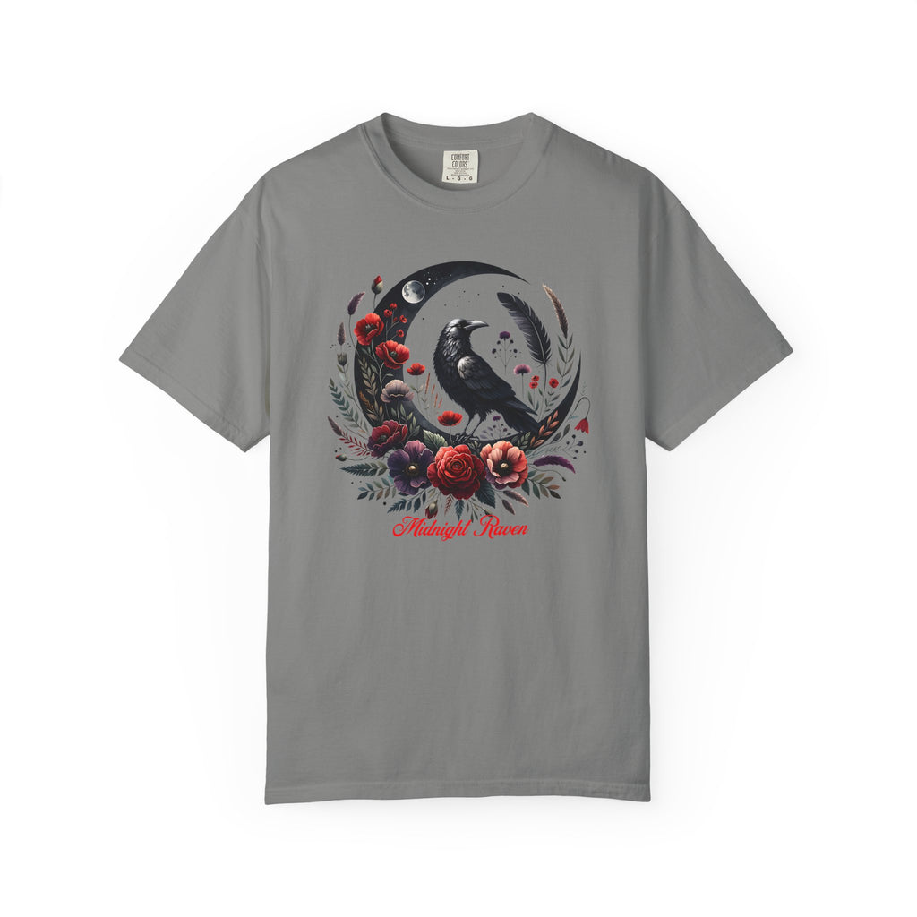 Moon Raven Floral T-Shirt — "Midnight Bloom" Graphic Tee - Mystical Moon Tee - Dark Aesthetic T-Shirt - Midnight Eye, LLC