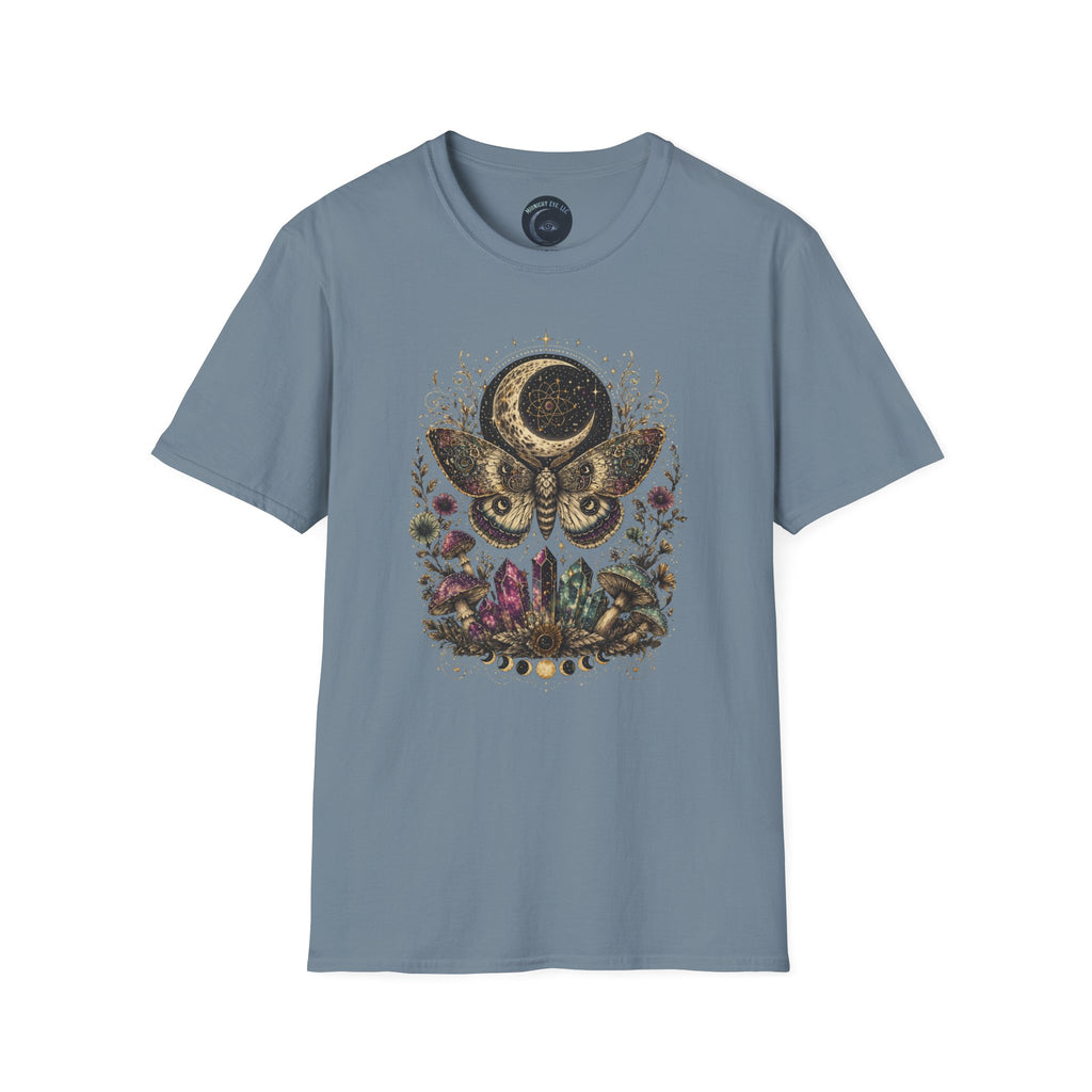 Mystic Moon Moth T-Shirt — Celestial Moth & Crescent Moon Graphic Tee - Midnight Eye, LLC