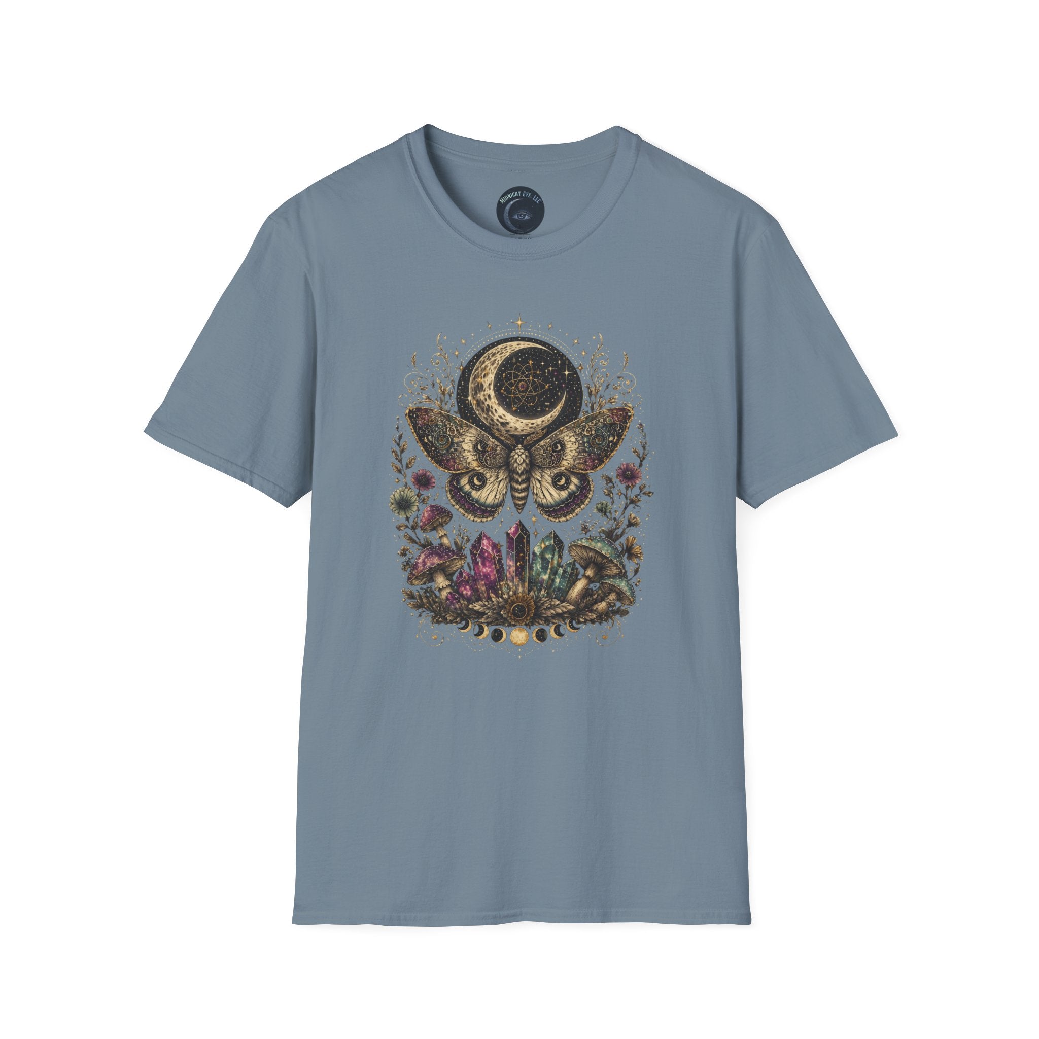 Mystic Moon Moth T-Shirt — Celestial Moth & Crescent Moon Graphic Tee - Midnight Eye, LLC
