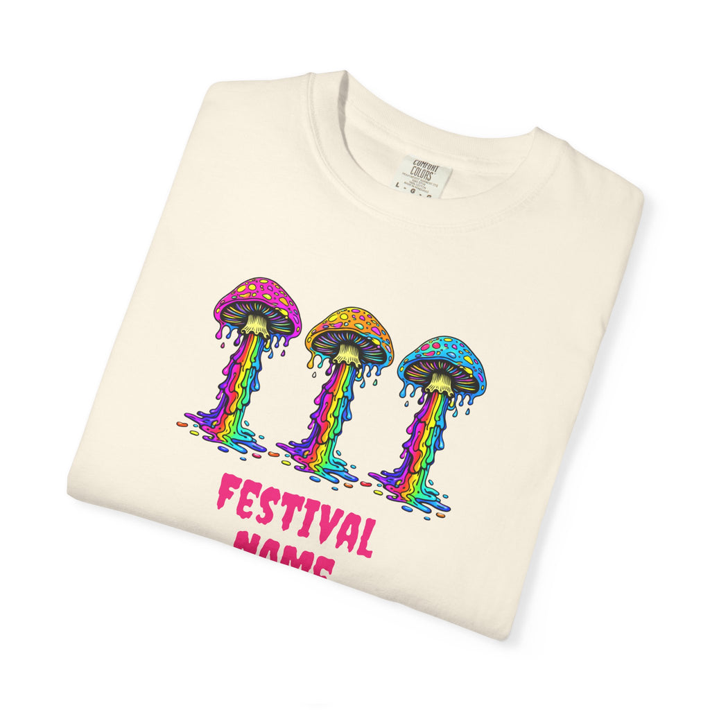 Personalized Rave Mushroom T-Shirt – Festival Tee. Enter Text and Year of Your Festival - Midnight Eye, LLC