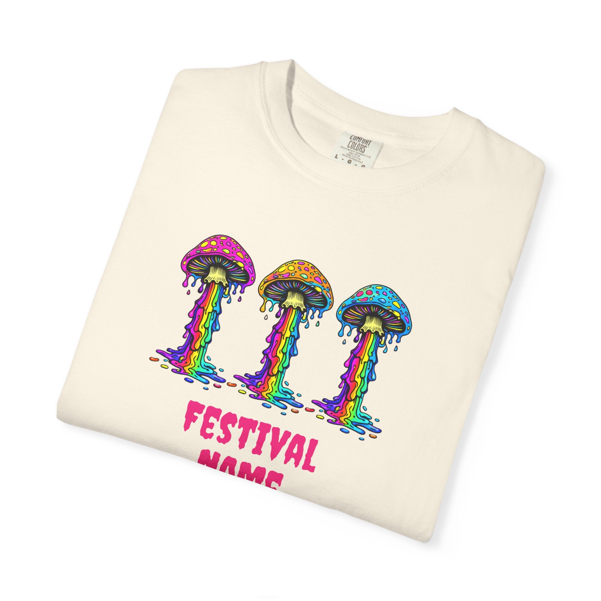 Personalized Rave Mushroom T-Shirt – Festival Tee. Enter Text and Year of Your Festival - Midnight Eye, LLC