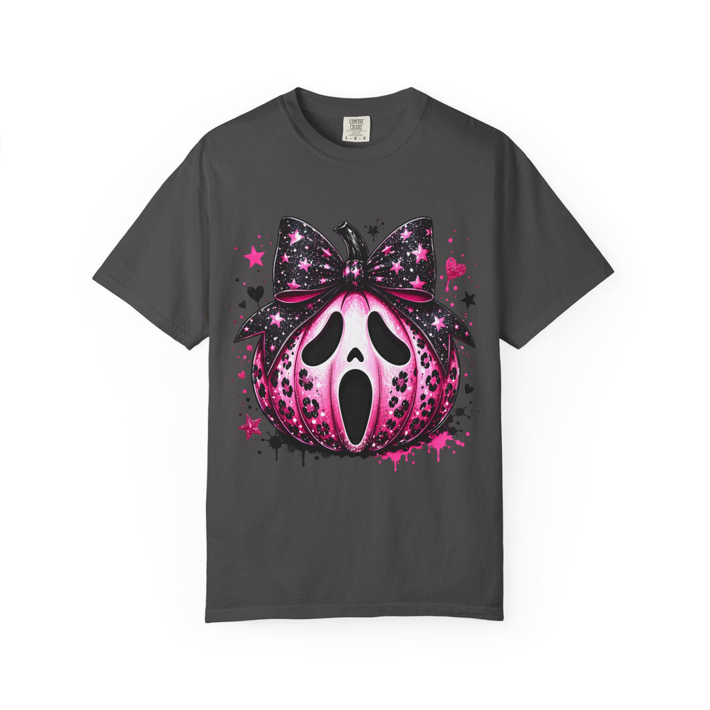 Ghost Face Pumpkin T‑Shirt — Cute Pink Halloween Tee. Midnight Eye, LLC