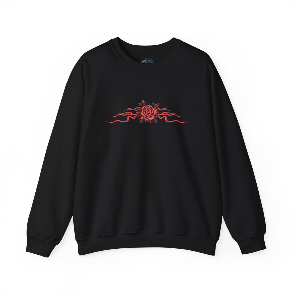 Gothic Winged Eye & Rose Graphic Sweatshirt - Rose and Wings Sweatshirt - Occult and Dark Aesthetic - Midnight Eye, LLC