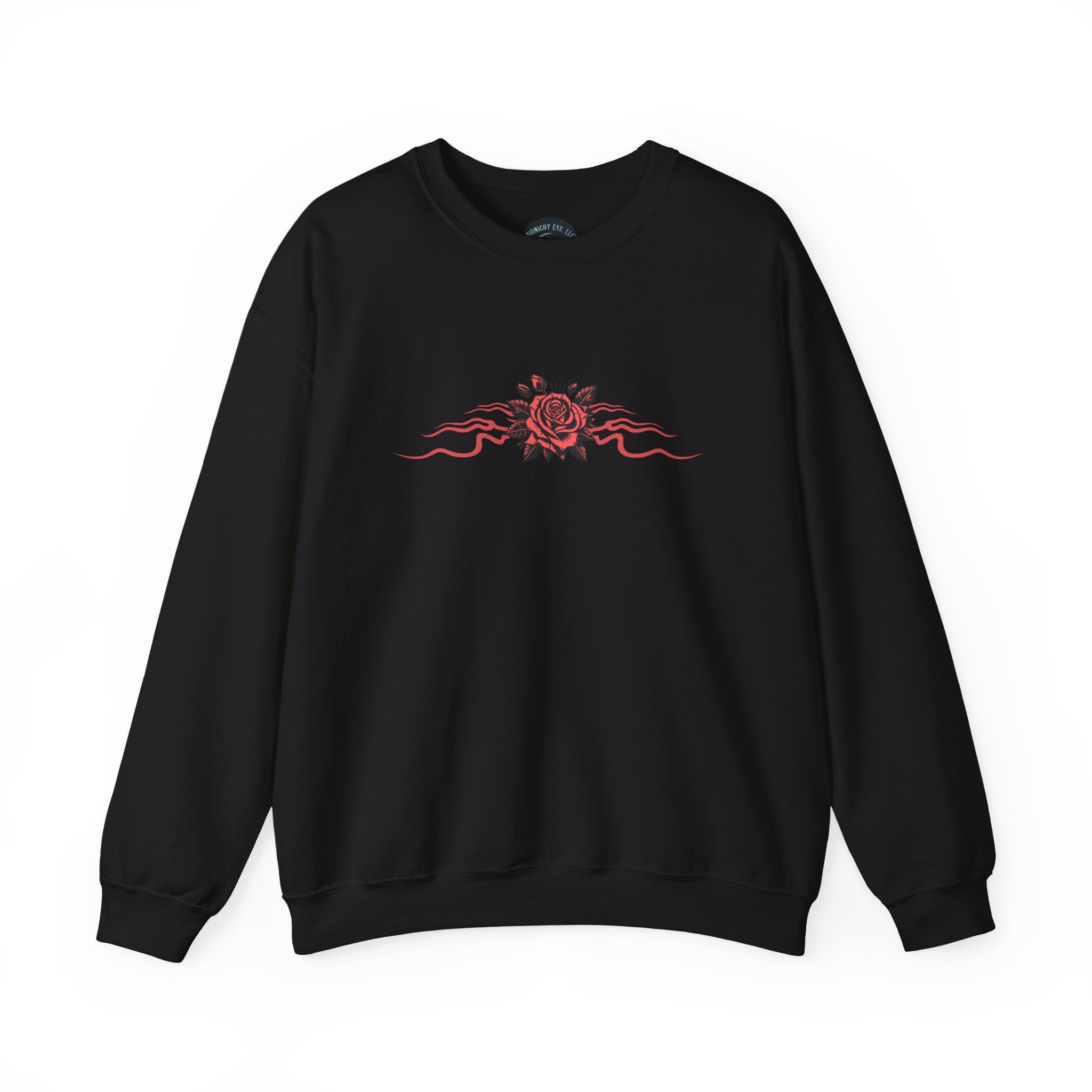 Gothic Winged Eye & Rose Graphic Sweatshirt - Rose and Wings Sweatshirt - Occult and Dark Aesthetic - Midnight Eye, LLC